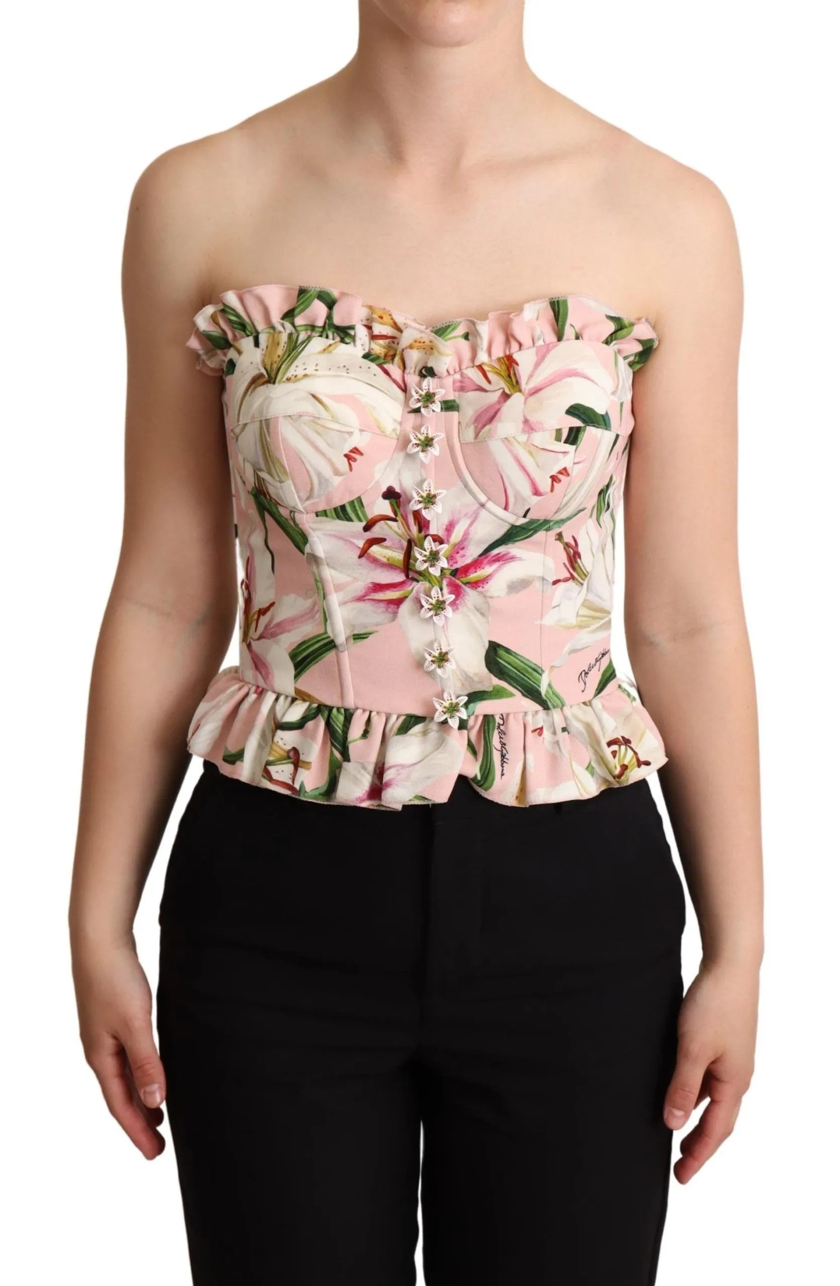 Dolce & Gabbana Women's Romantic Lily Print Bustier Top in Pink