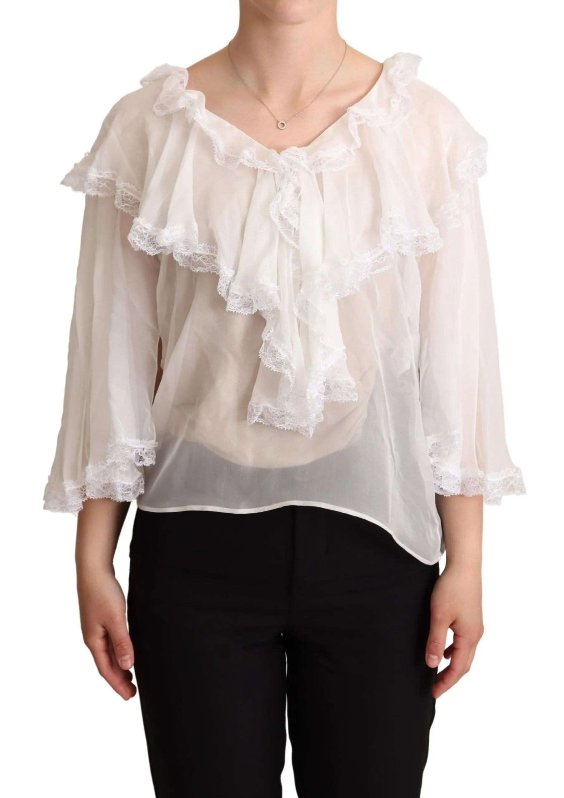 Dolce & Gabbana Women's Elegant White Silk Long Sleeve Blouse