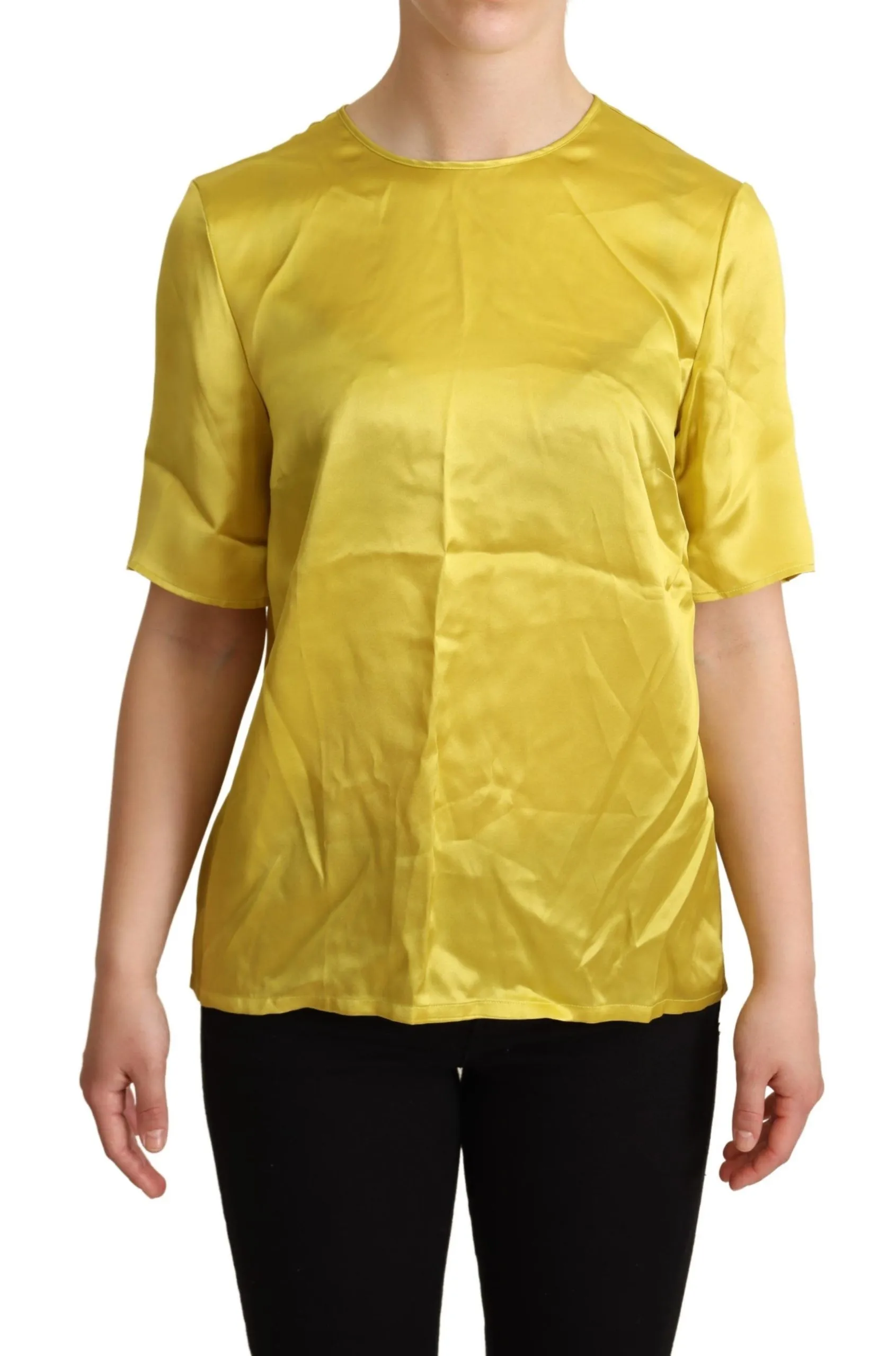 Dolce & Gabbana Women's Elegant Silk Short Sleeve Blouse Top - Yellow