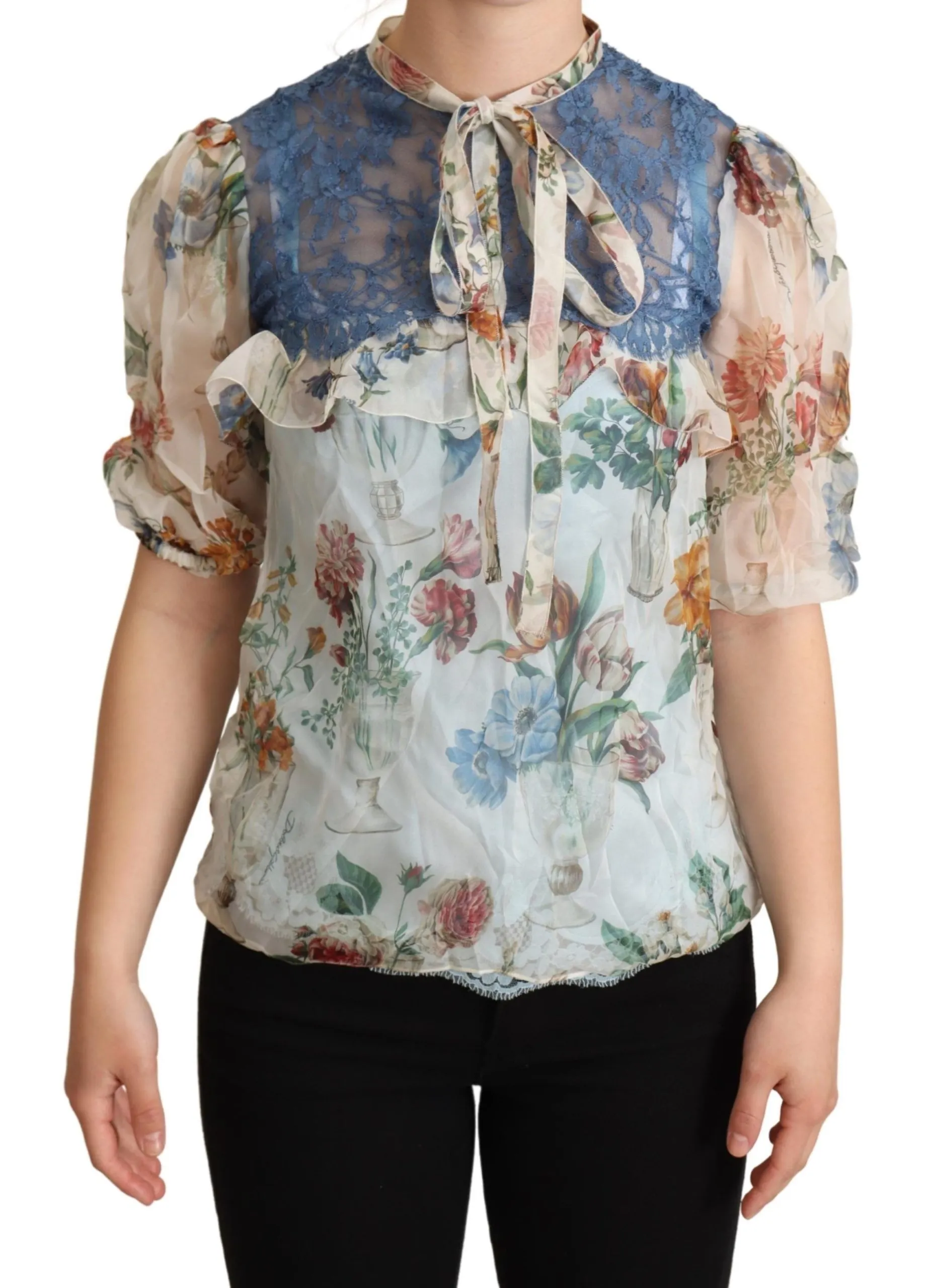 Dolce & Gabbana Women's Chic Floral Silk Blouse with Ascot Collar
