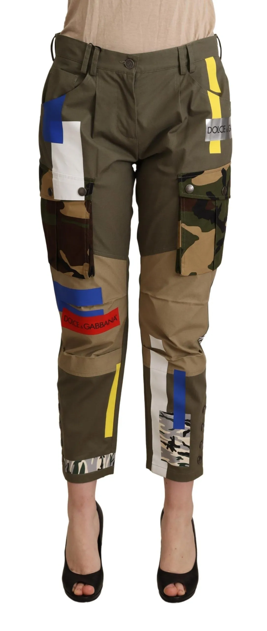 Dolce & Gabbana Women's Chic Multicolor Patched Cargo Pants