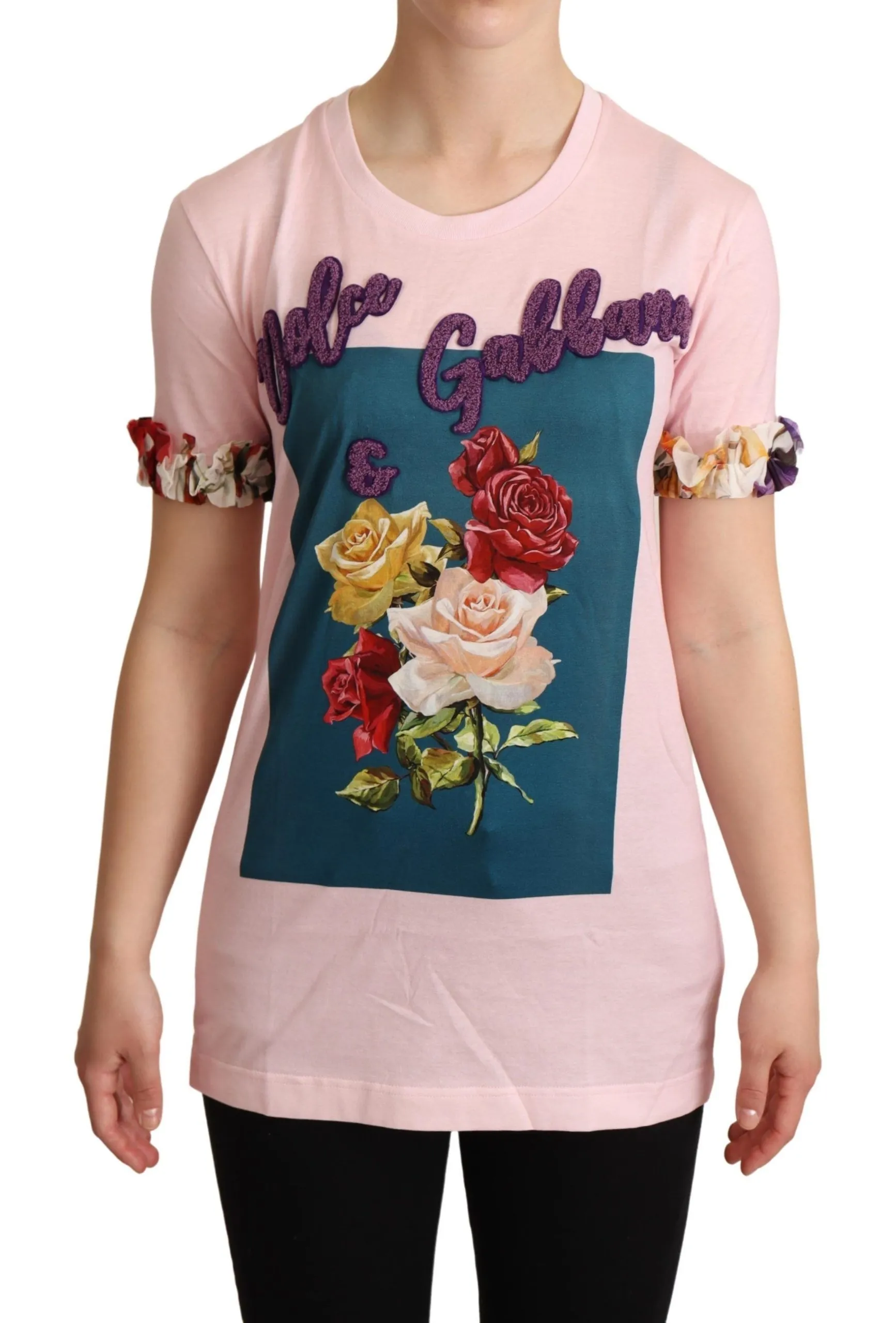 Dolce & Gabbana Women's Elegant Floral Rose Applique T-Shirt