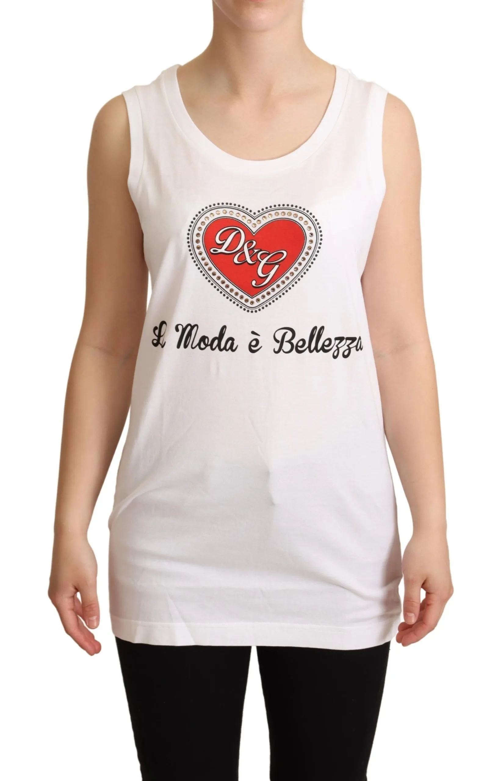 Dolce & Gabbana Women's Crystal Embellished Heart White Sleeveless Tee