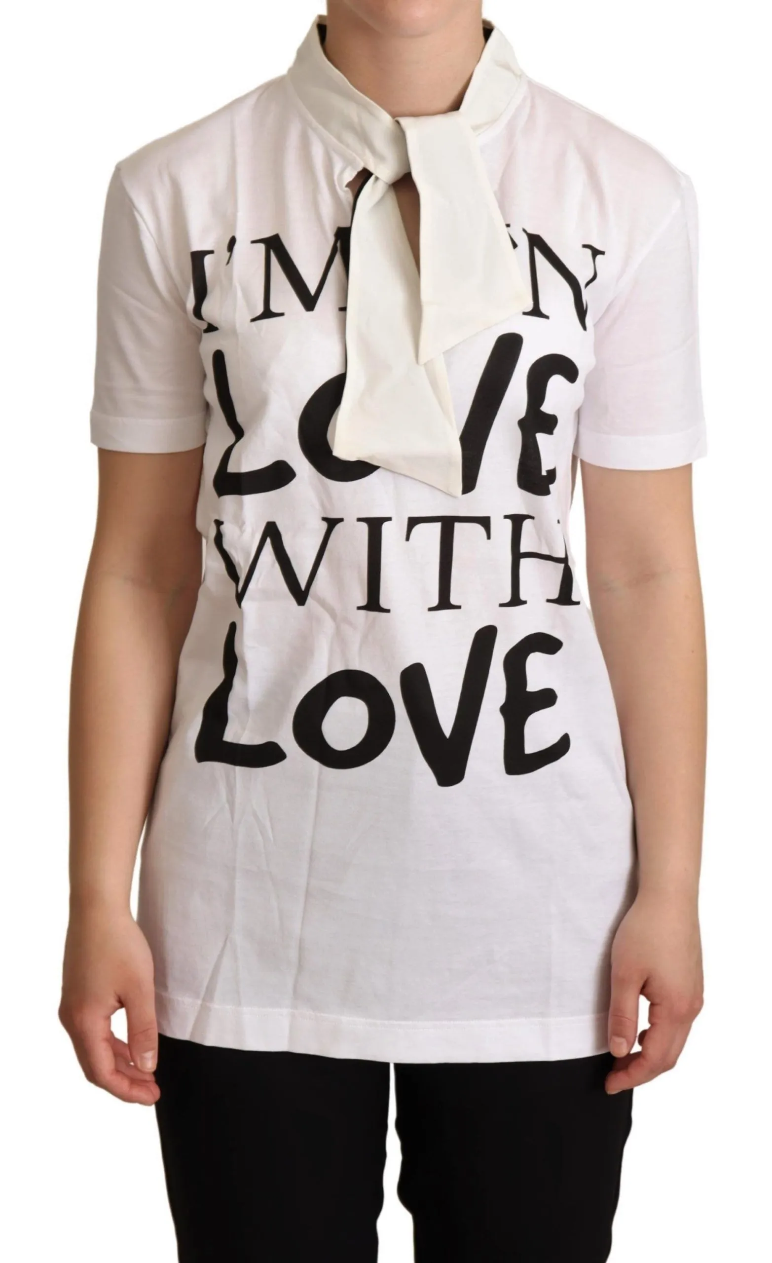 Dolce & Gabbana Women's Chic White Love Motif Silk-Blend Tee