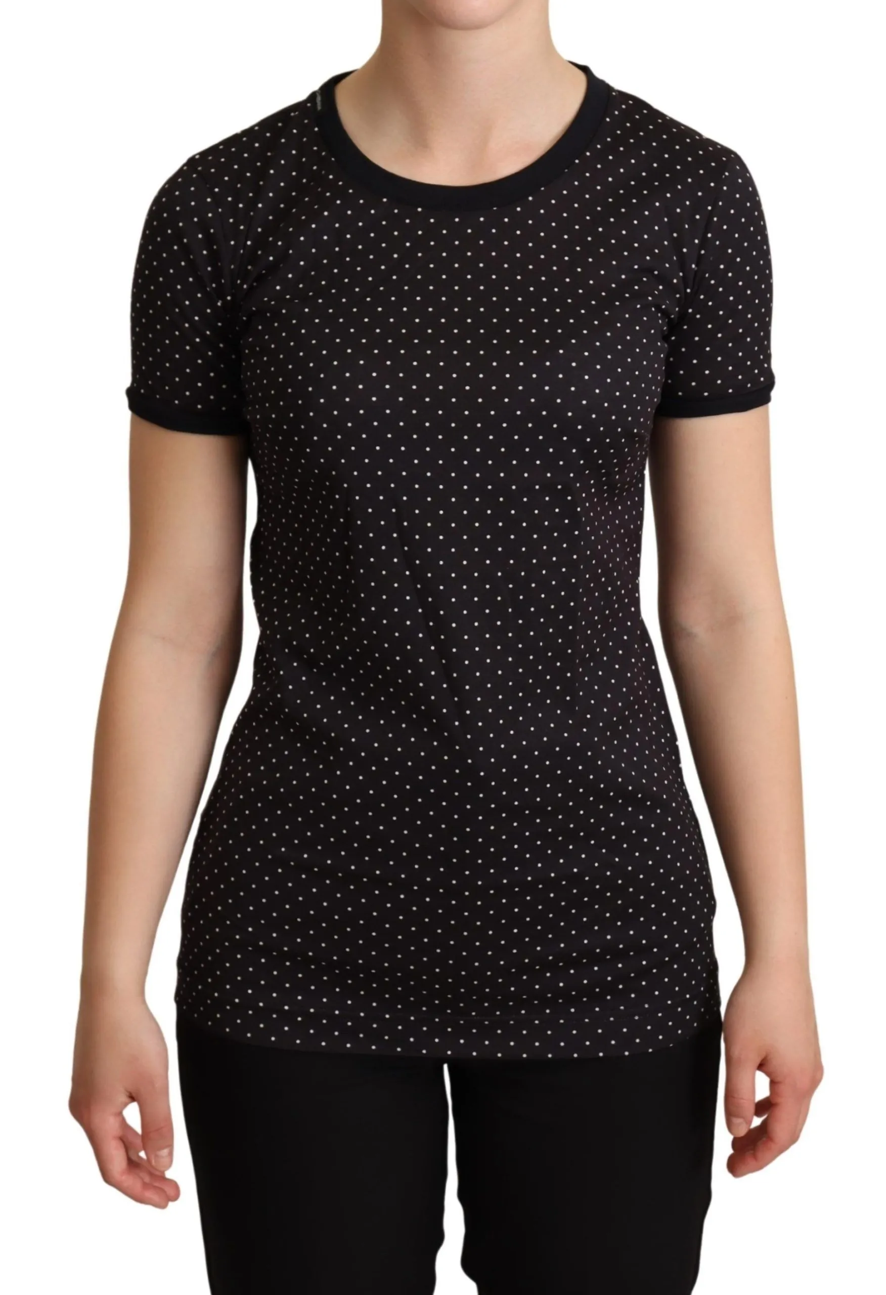 Dolce & Gabbana Women's Polka Dotted Black Short Sleeve Crewneck Top