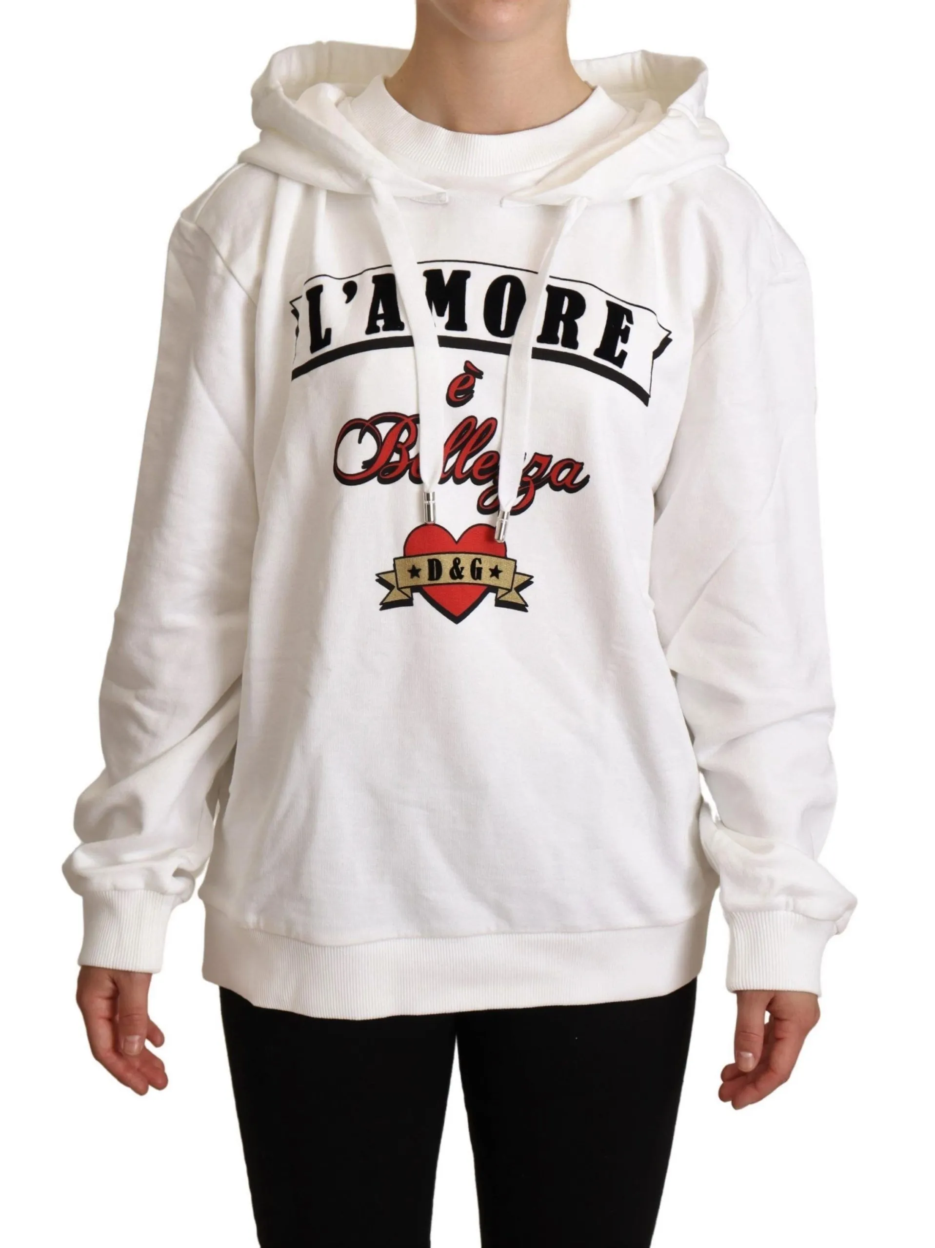 Dolce & Gabbana Women's White L'Amore Motive Hooded Sweater