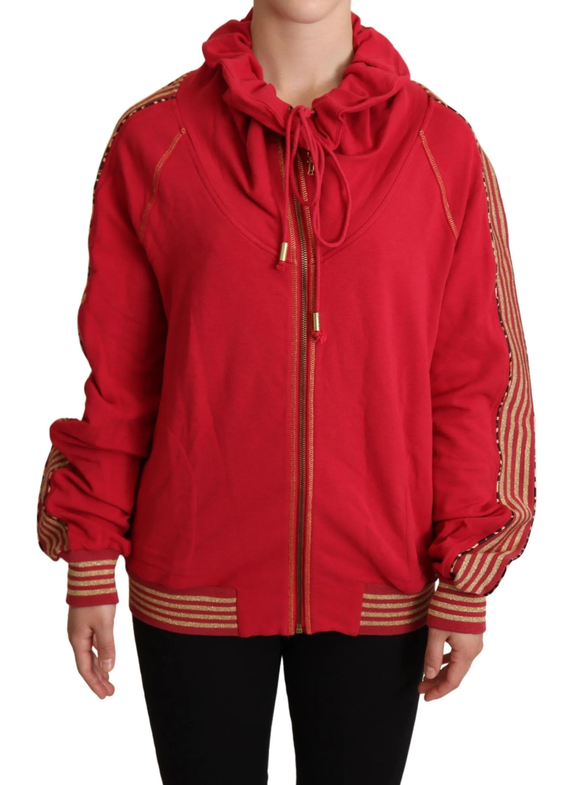 John Galliano Women's Radiant Red Cotton Full Zip Hooded Jacket