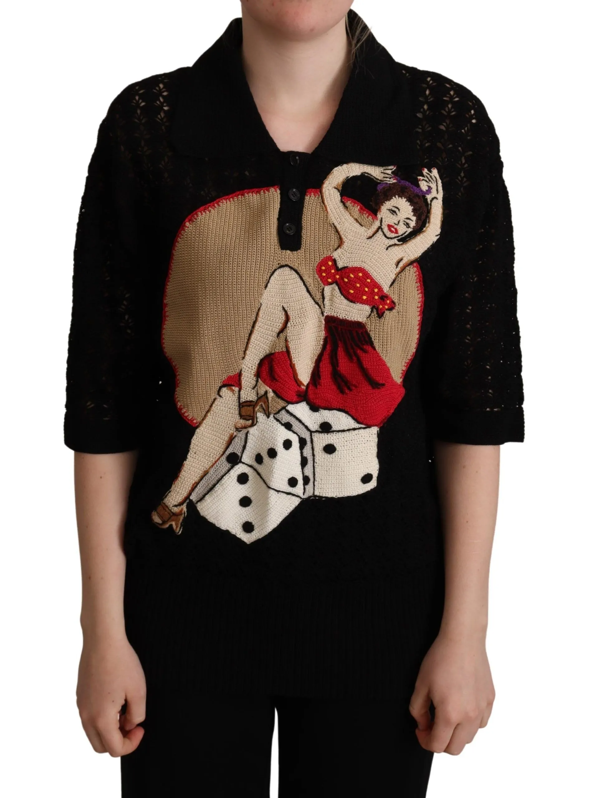 Dolce & Gabbana Women's Embroidered Short Sleeve Luxury Sweater