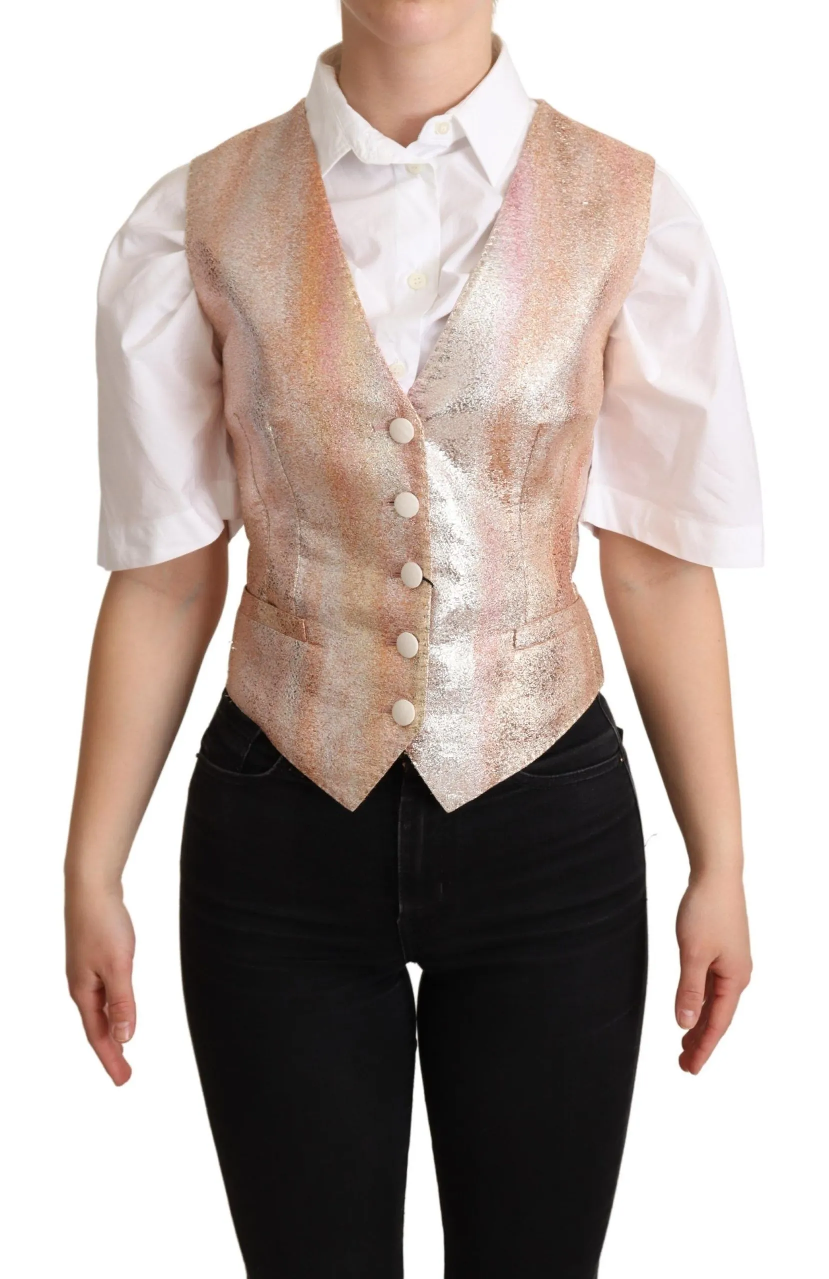Dolce & Gabbana Women's Elegant Pink Metallic Sheen Waistcoat