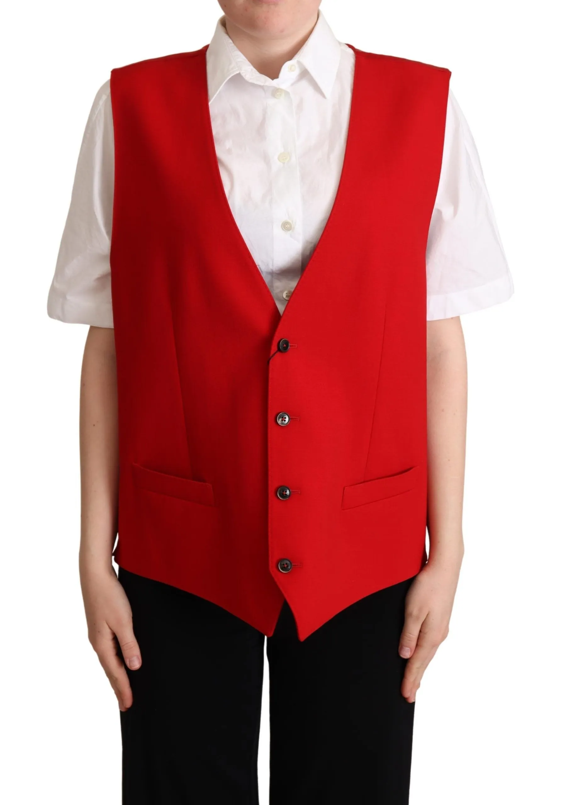 Dolce & Gabbana Women's Elegant Red Virgin Wool Sleeveless Vest