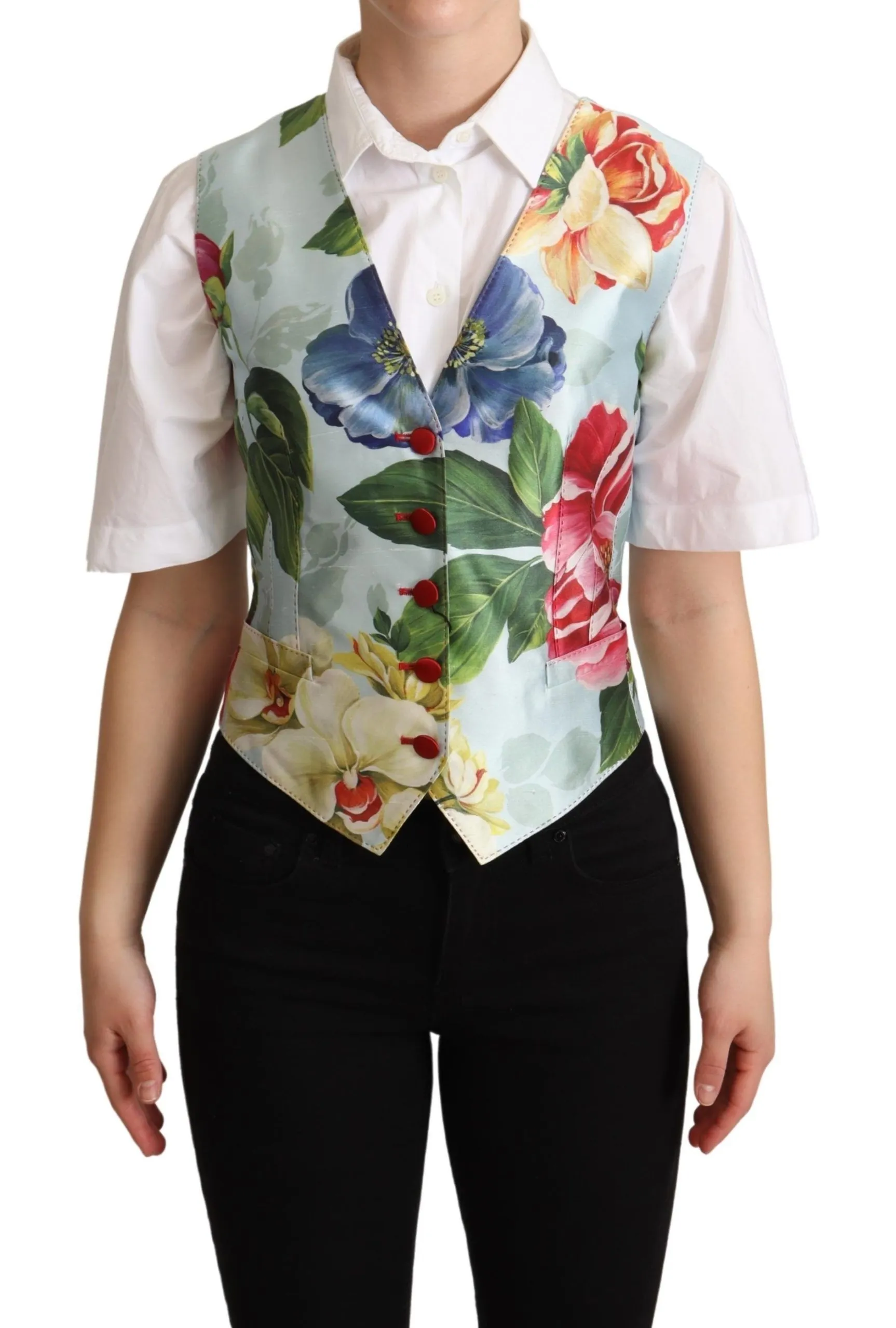 Dolce & Gabbana Women's Elegant Floral Print Silk Waistcoat