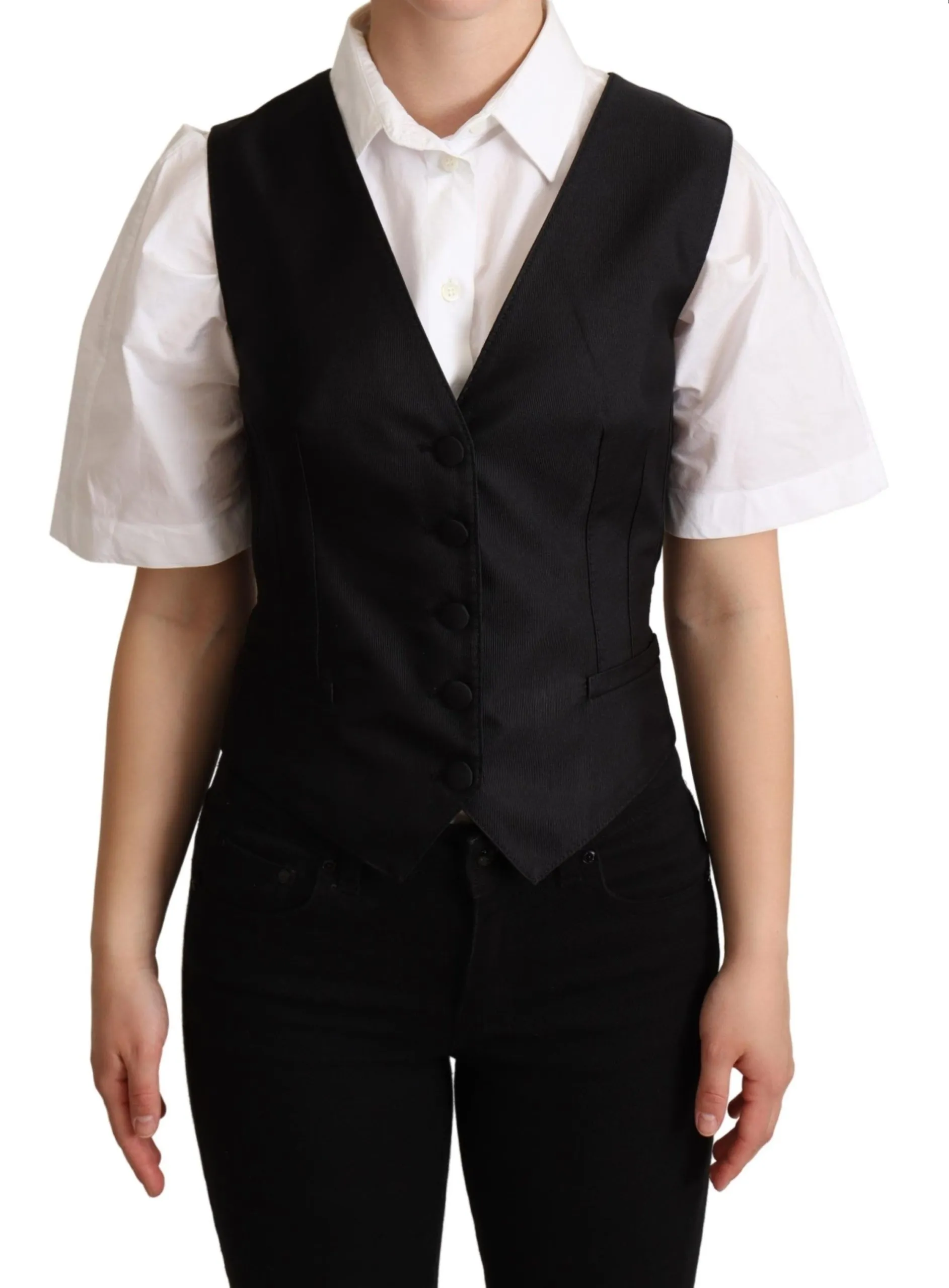 Dolce & Gabbana Women's Elegant Silk Blend Black Waistcoat
