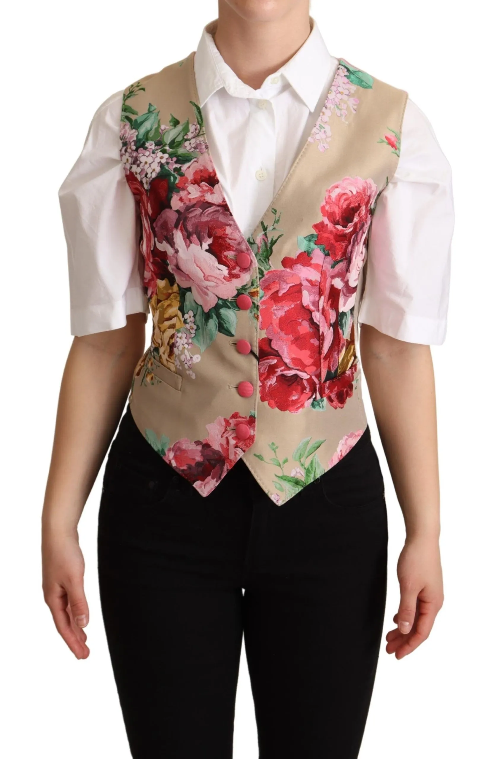 Dolce & Gabbana Women's Elegant Floral Beige Sleeveless Vest