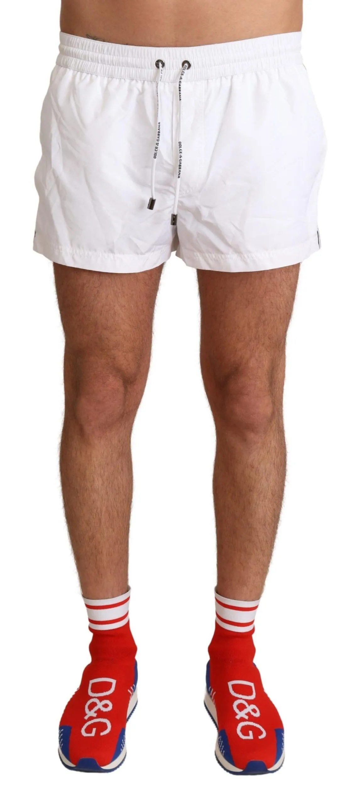 Dolce & Gabbana Men's Elegant White KING Motive Swim Trunks