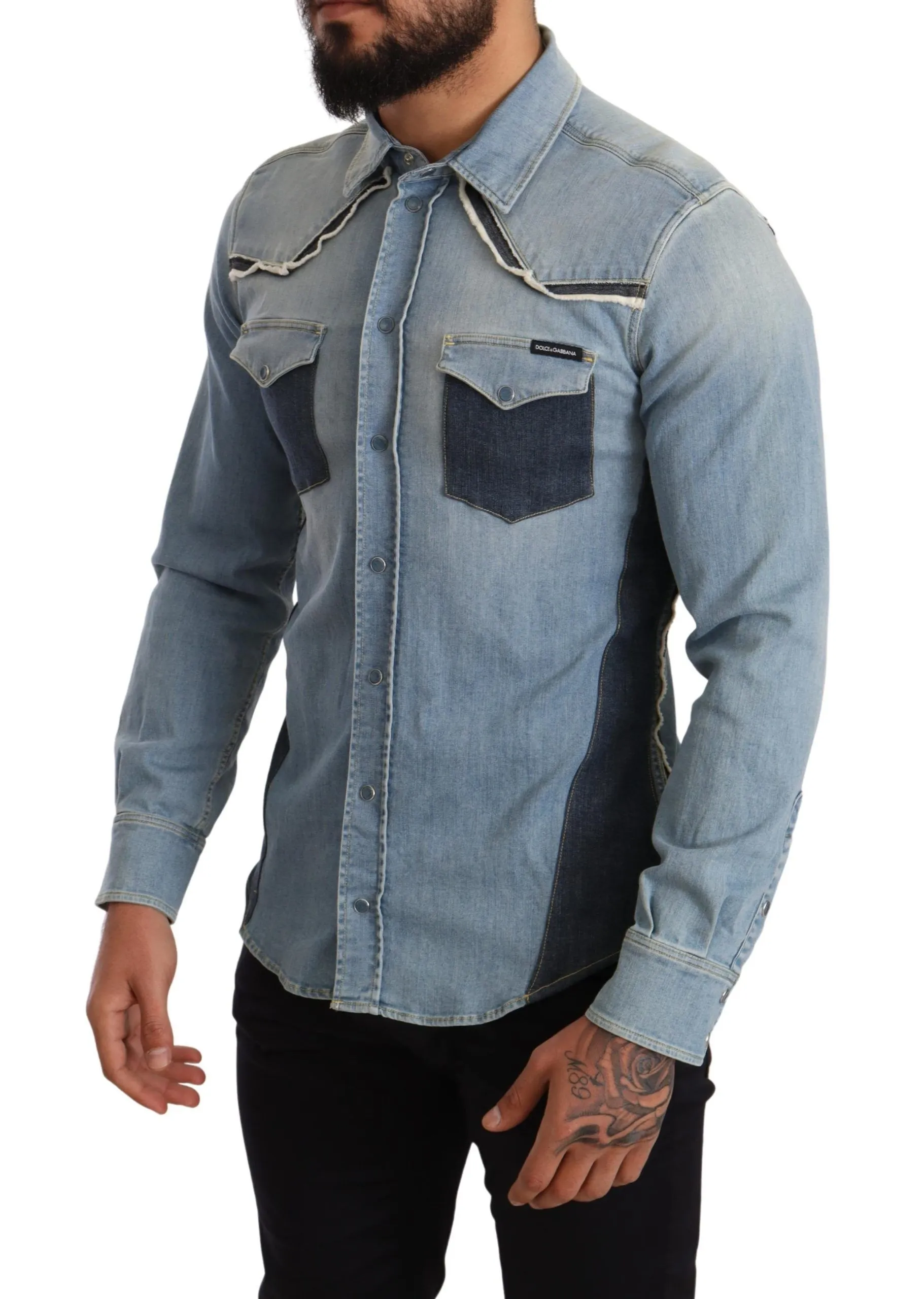 Dolce & Gabbana Men's Elegant Blue Denim Slim Fit Shirt