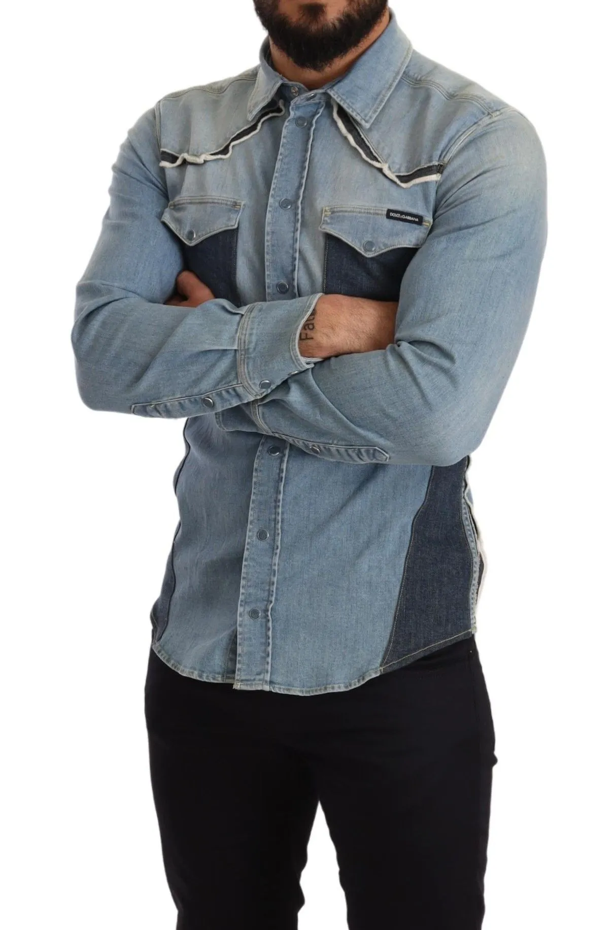 Dolce & Gabbana Men's Elegant Blue Denim Slim Fit Shirt