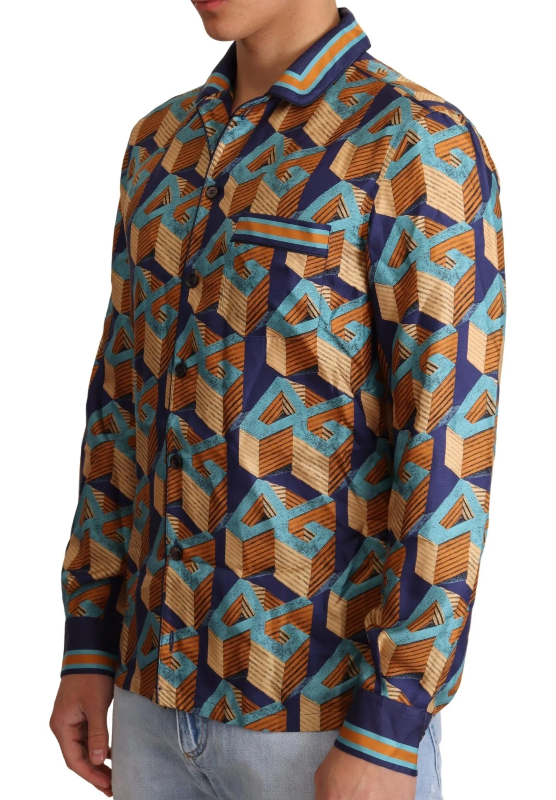 Dolce & Gabbana Men's Elegant Silk Casual Shirt with DG Logo