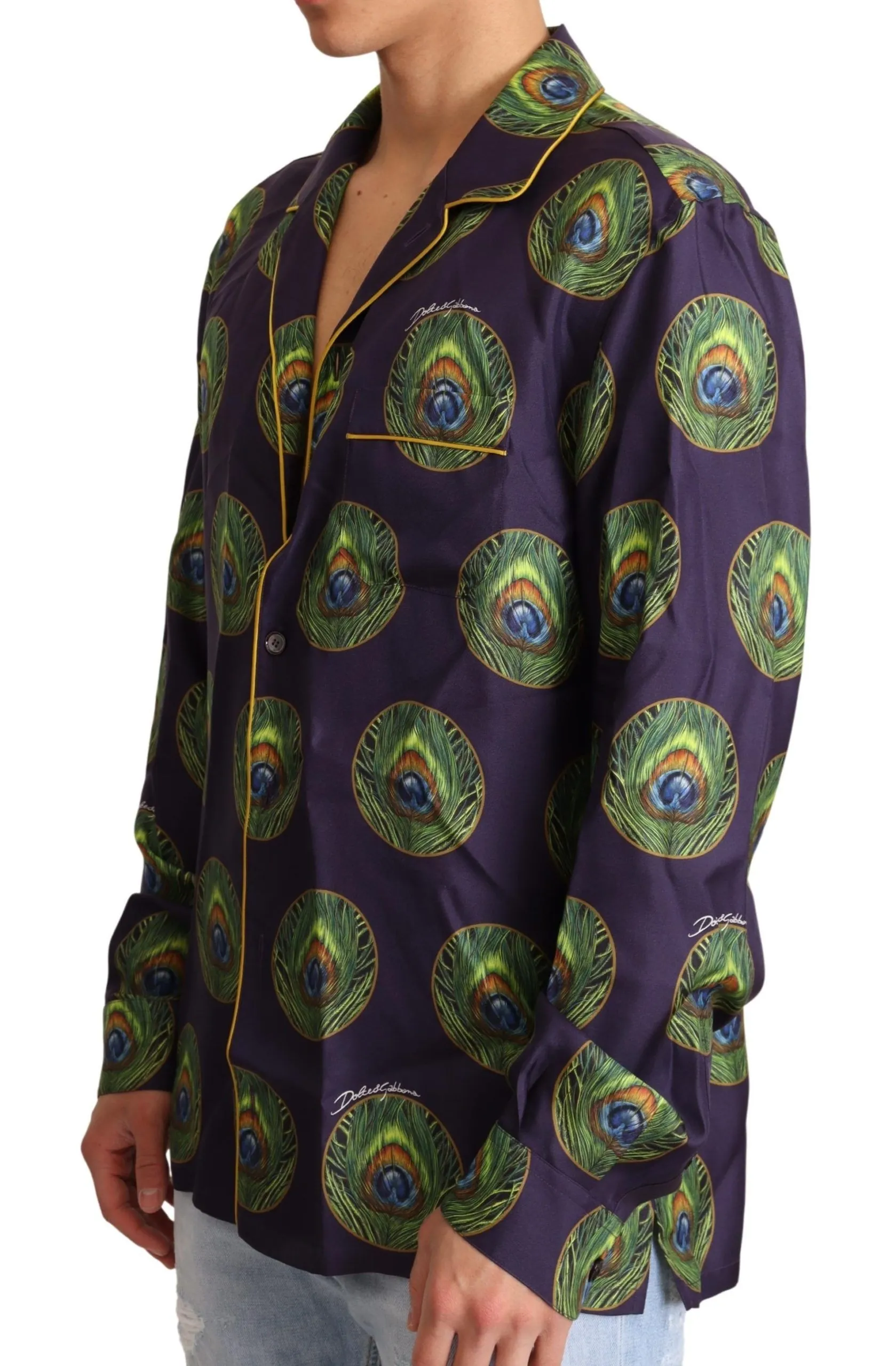 Dolce & Gabbana Men's Exquisite Silk Casual Men's Shirt in Purple and Green