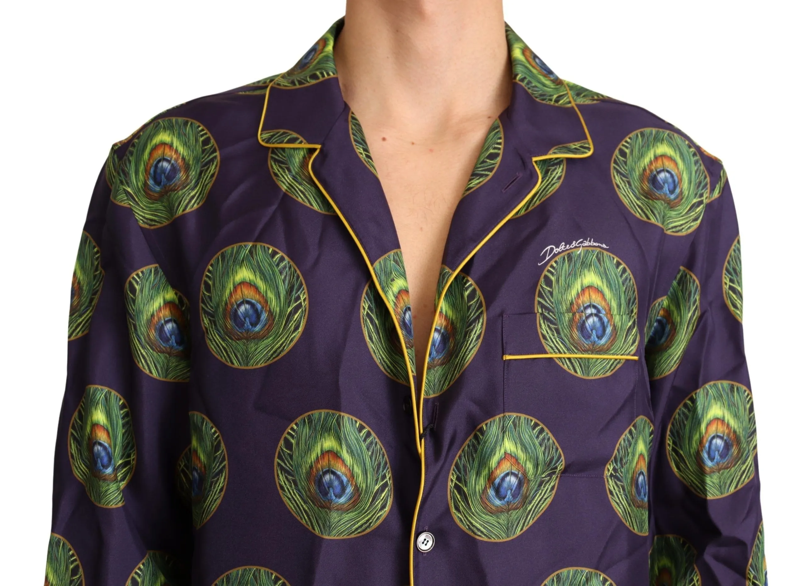 Dolce & Gabbana Men's Exquisite Silk Casual Men's Shirt in Purple and Green