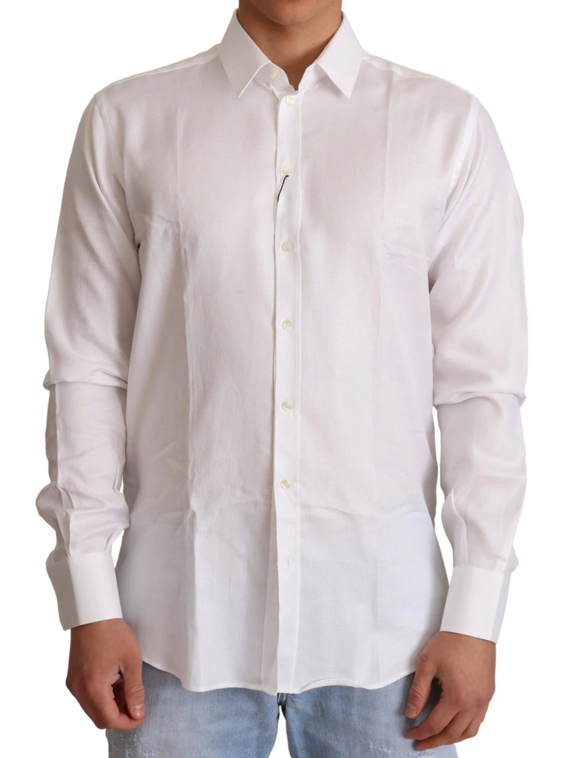 Dolce & Gabbana Men's Elegant White Martini Slim Fit Dress Shirt