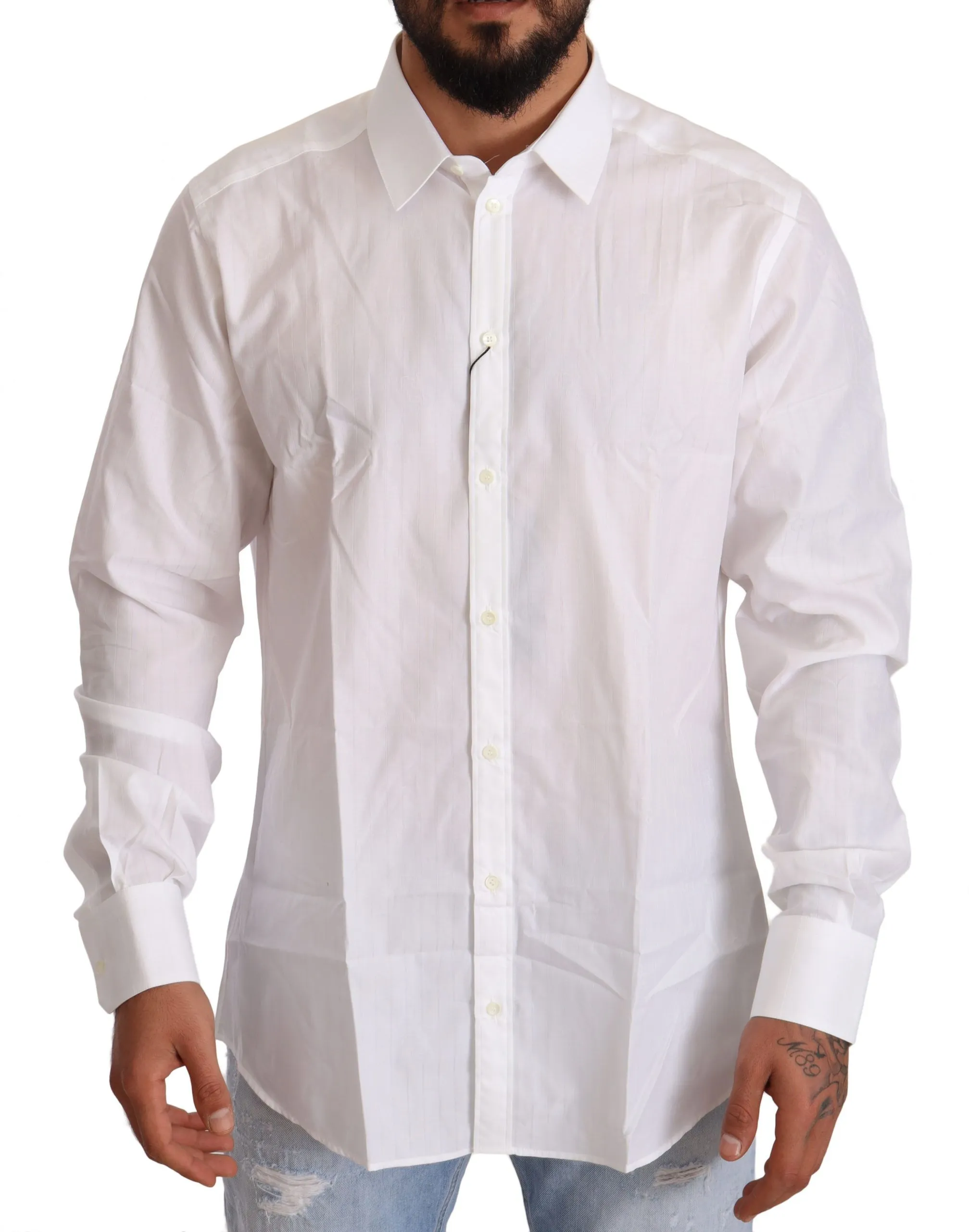 Dolce & Gabbana Men's Elegant White Martini Fit Shirt