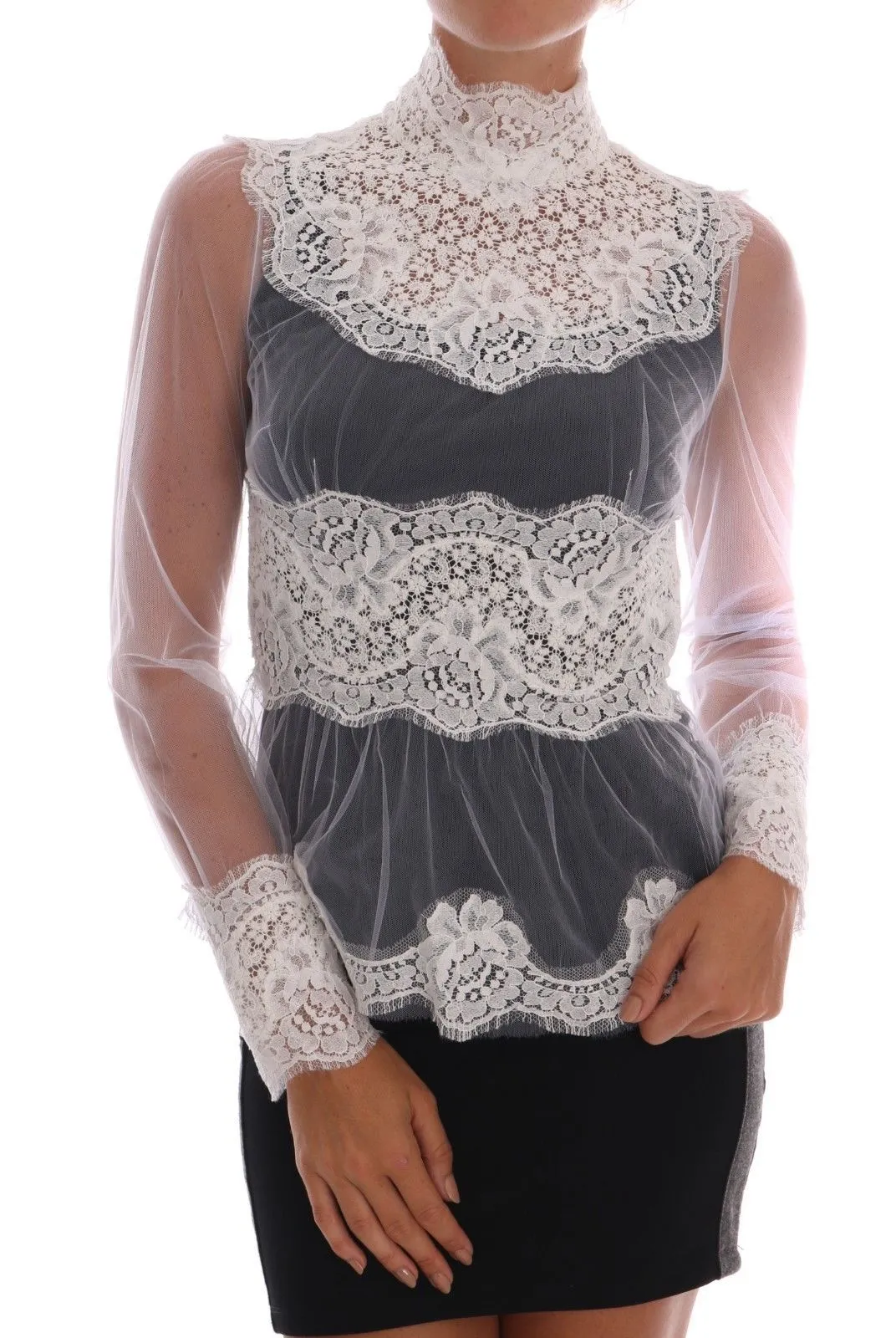 Dolce & Gabbana Women's Elegant White Floral Lace Blouse Top