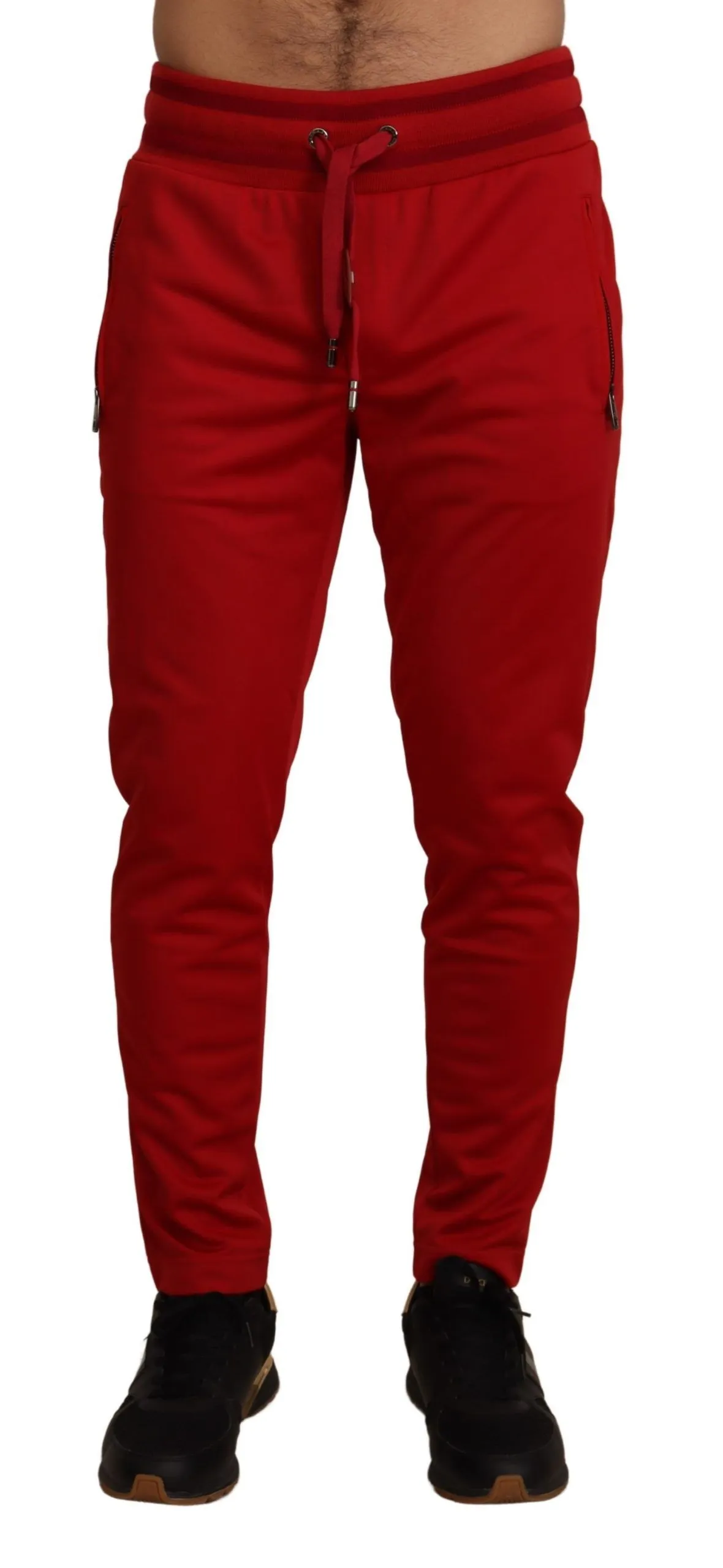 Dolce & Gabbana Men's Elegant Red Casual Sweatpants with Logo Plaque