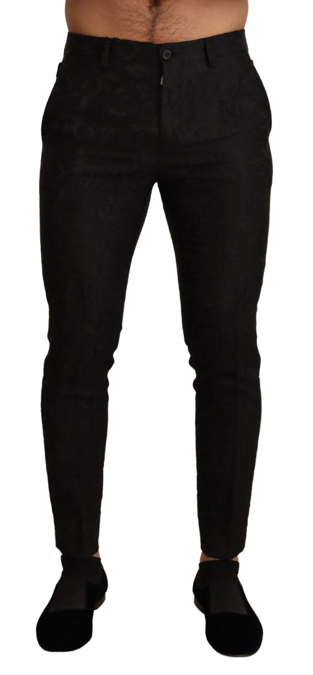Dolce & Gabbana Men's Elegant Black Floral Brocade Dress Pants