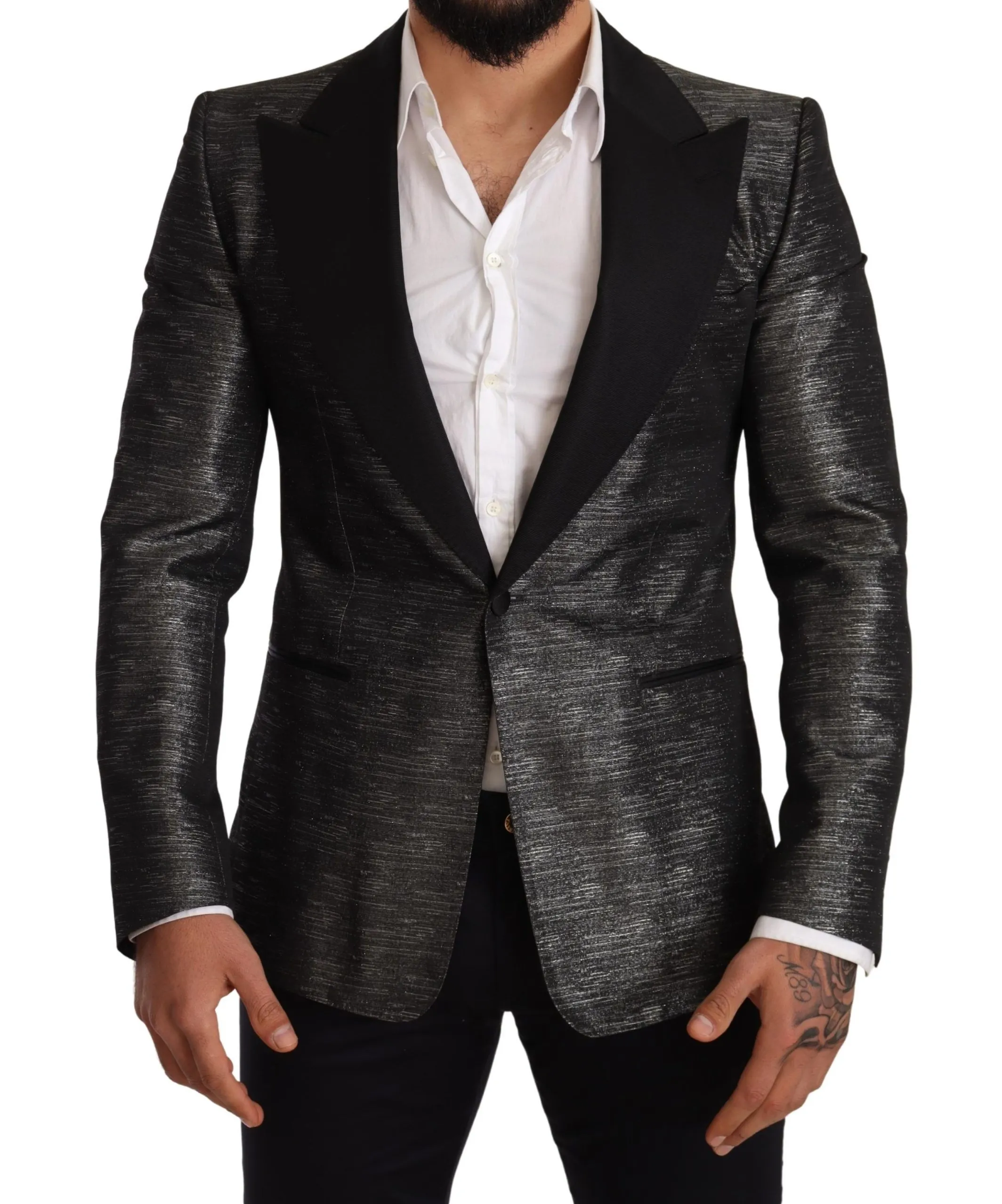 Dolce & Gabbana Men's Metallic Gray Jacquard Slim Fit Blazer
