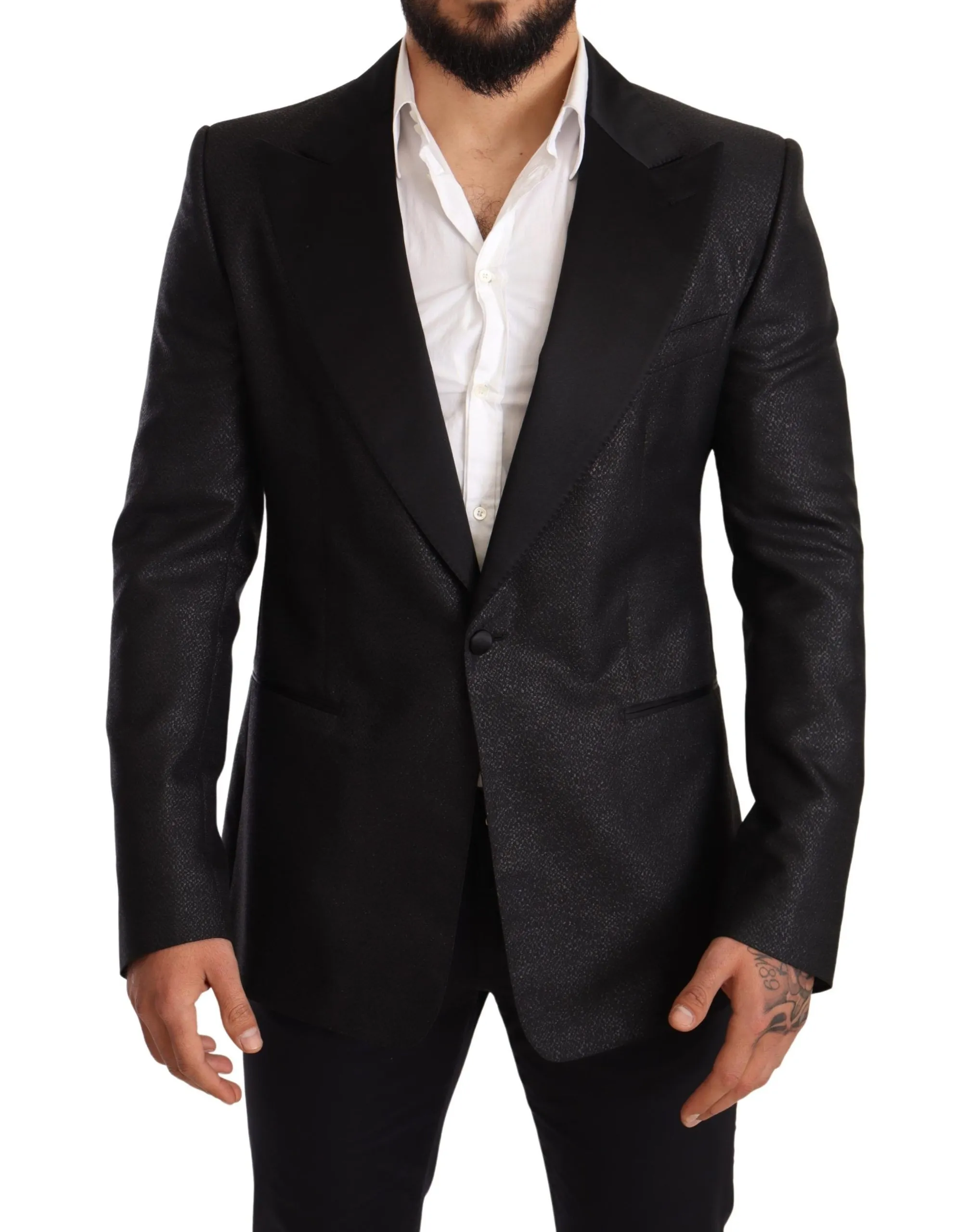 Dolce & Gabbana Men's Elegant Black Metallic Slim Fit Blazer Jacket