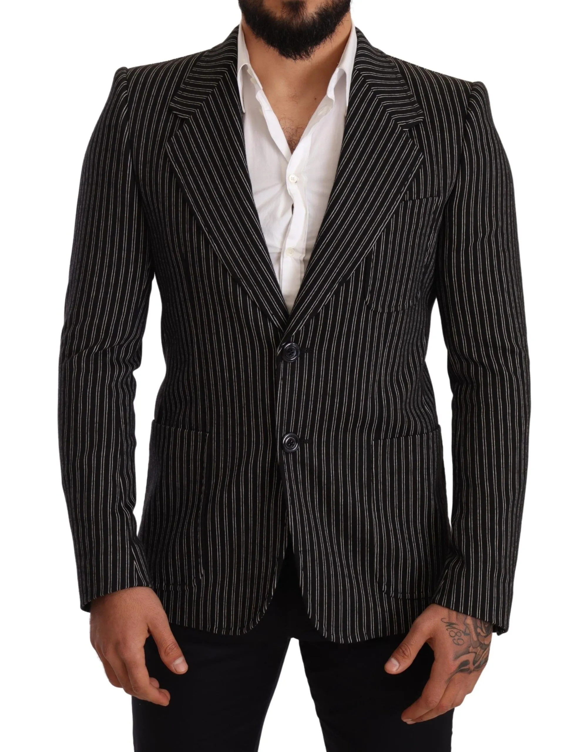 Dolce & Gabbana Men's Elegant Black Striped Virgin Wool Blazer