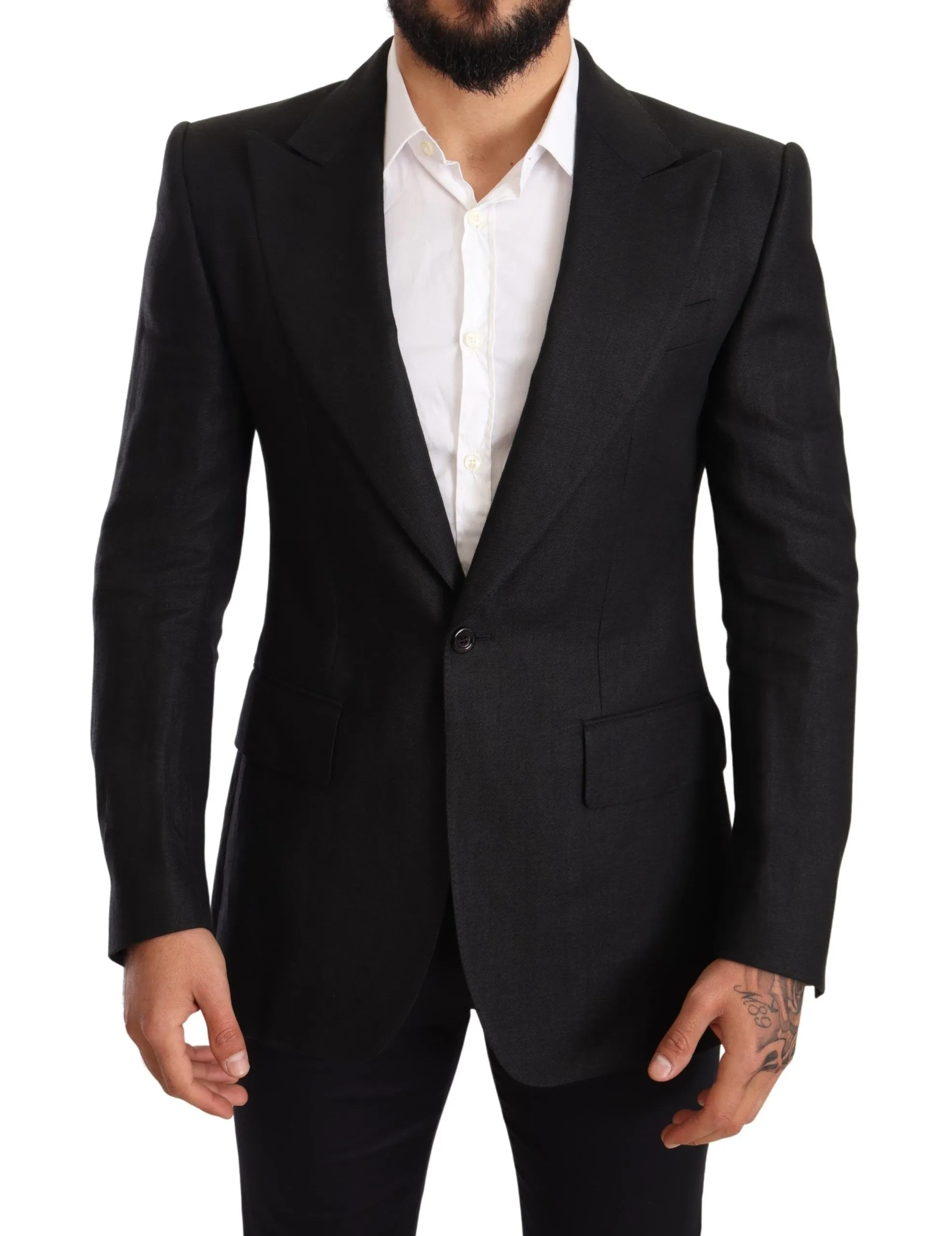 Dolce & Gabbana Men's Elegant Slim Fit Black Linen Blazer