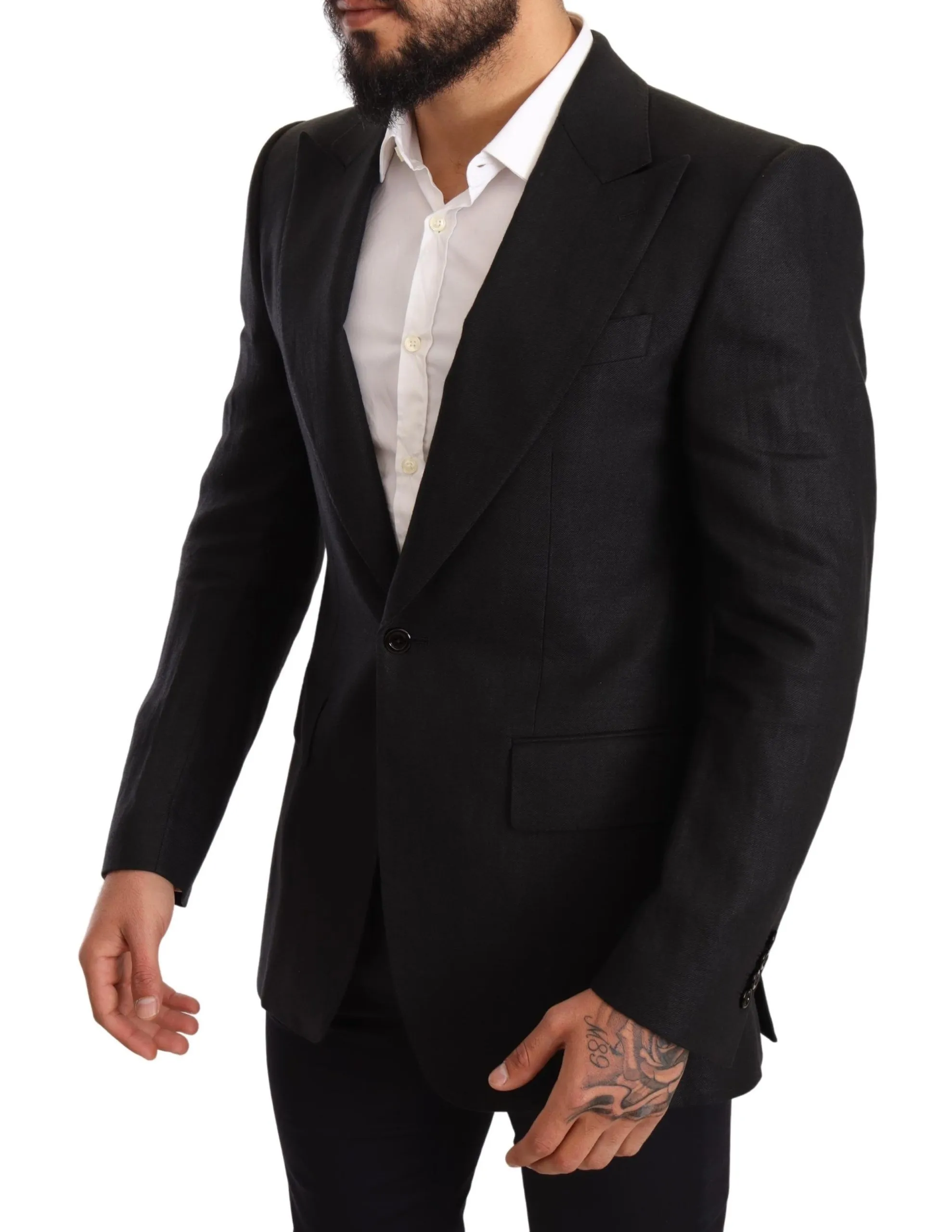 Dolce & Gabbana Men's Elegant Slim Fit Black Linen Blazer