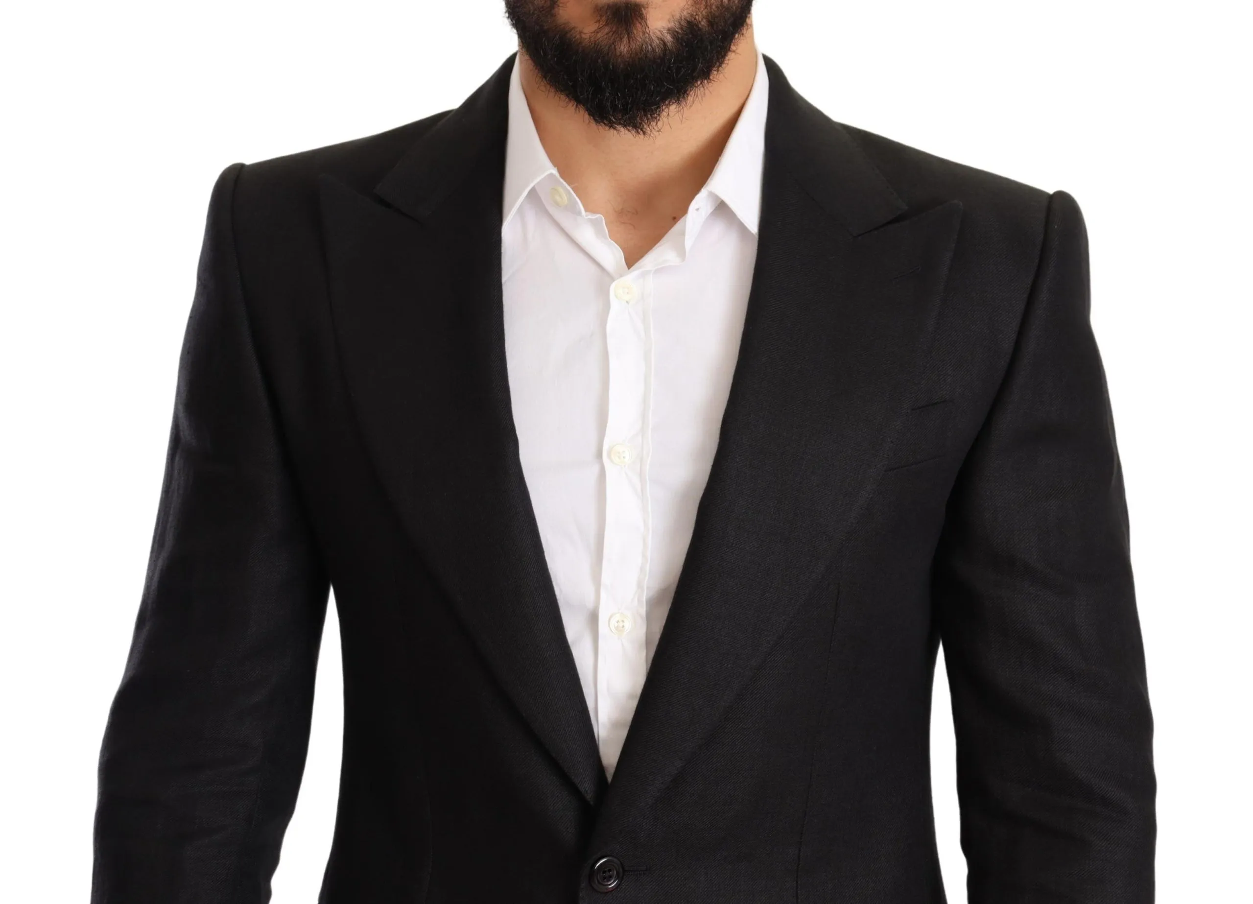 Dolce & Gabbana Men's Elegant Slim Fit Black Linen Blazer