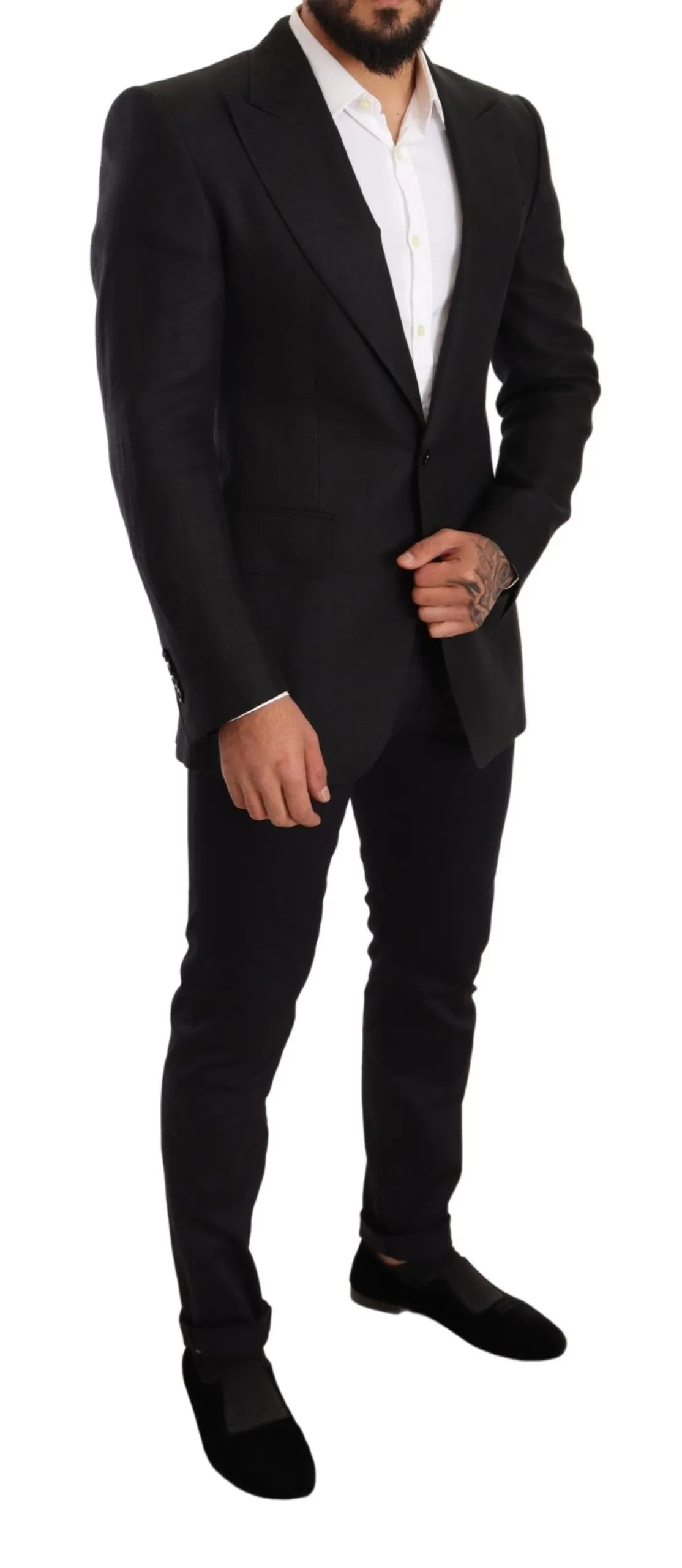 Dolce & Gabbana Men's Elegant Slim Fit Black Linen Blazer