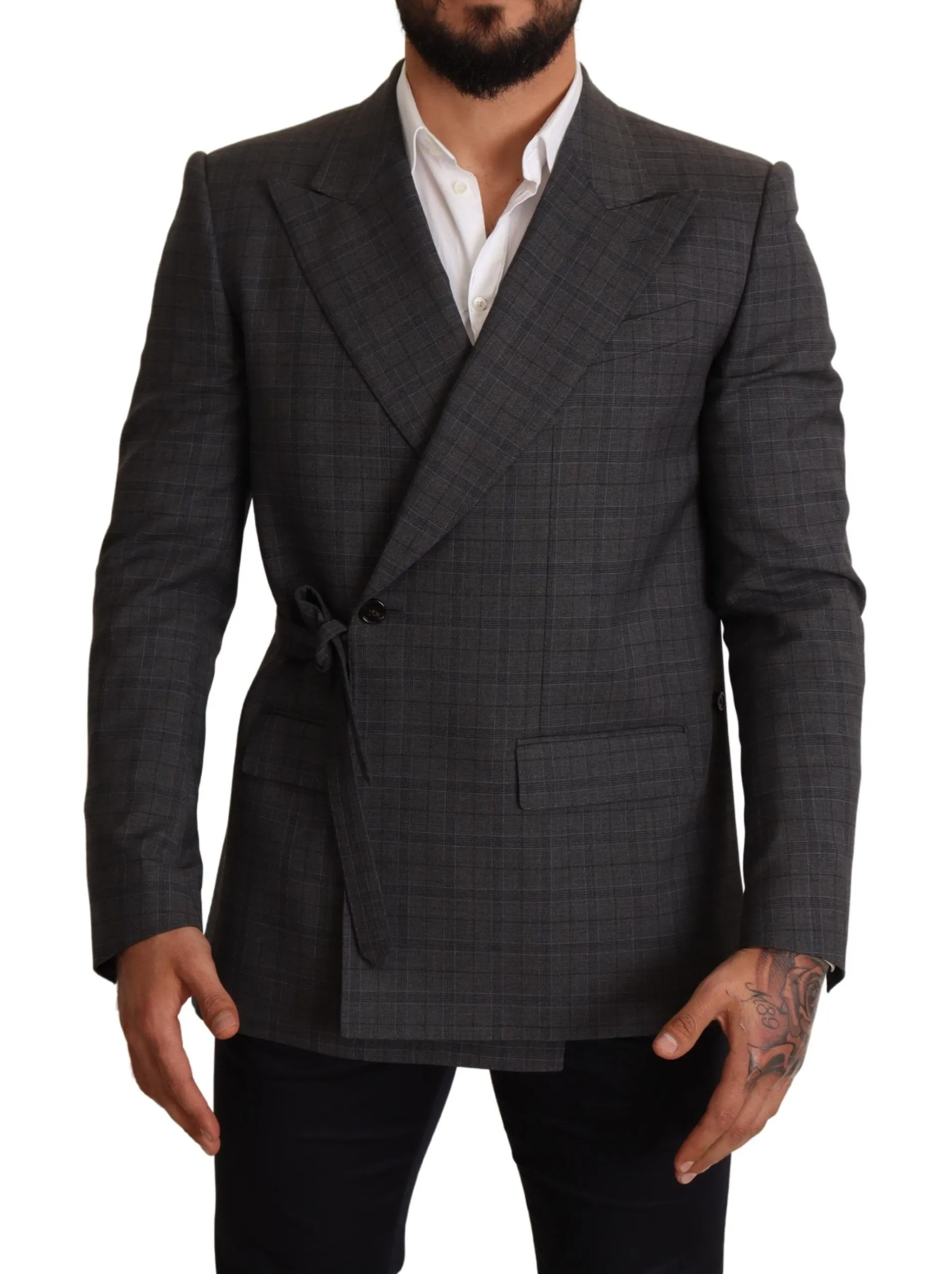 Dolce & Gabbana Men's Chic Gray Check Martini Slim Fit Double-Breasted Blazer