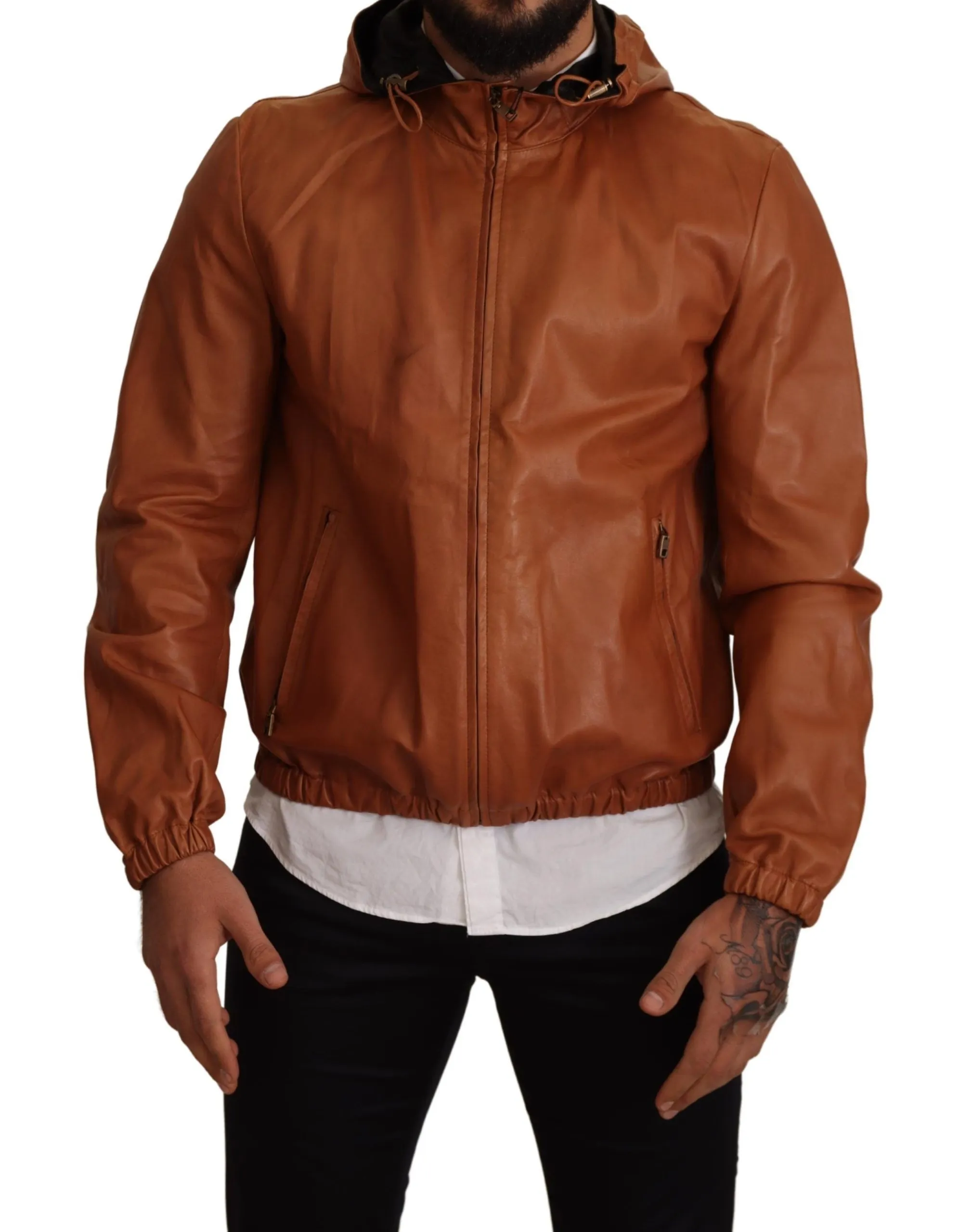 Dolce & Gabbana Men's Elegant Brown Leather Bomber Jacket