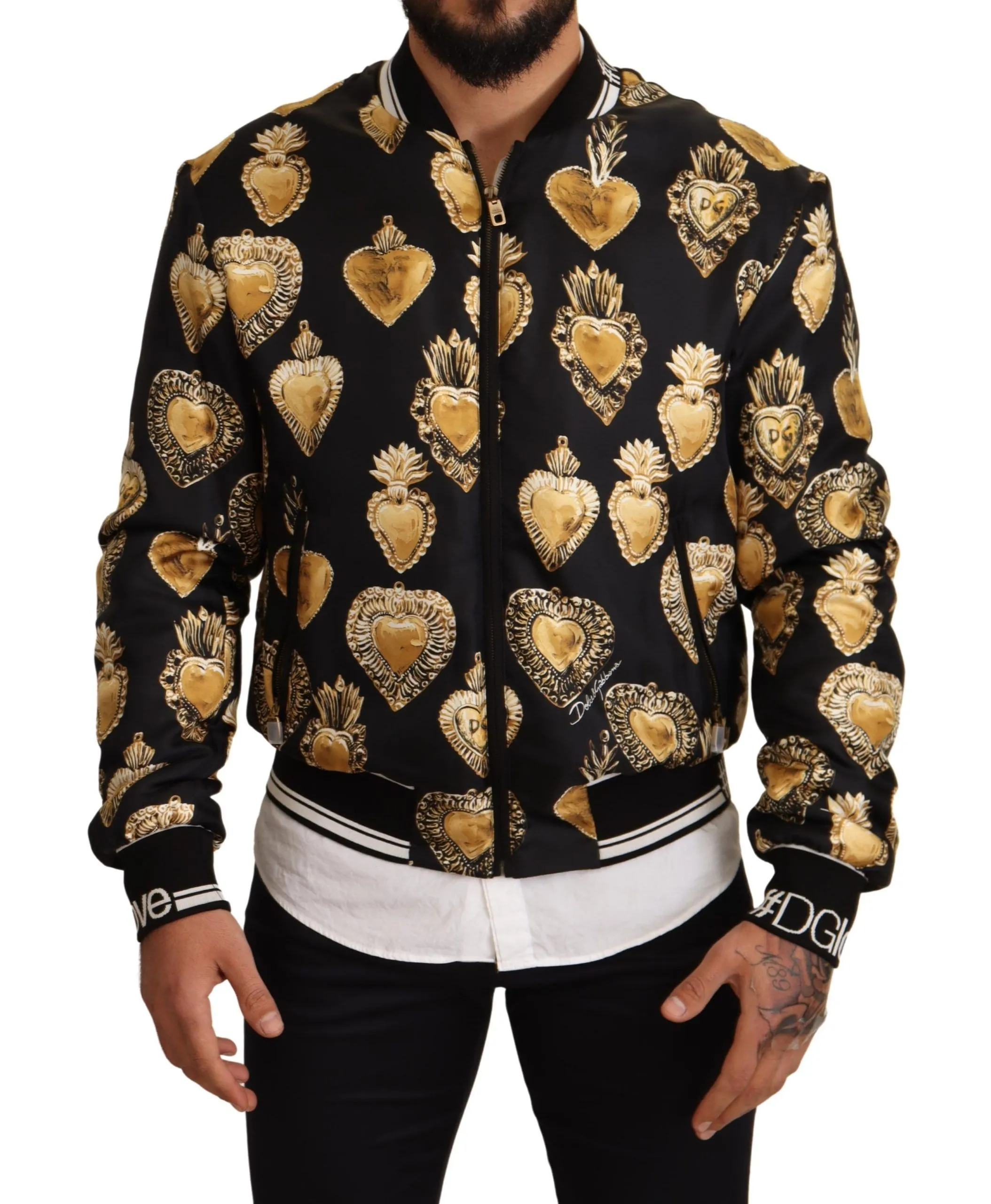 Dolce & Gabbana Men's Opulent Silk Satin Bomber with Signature Print