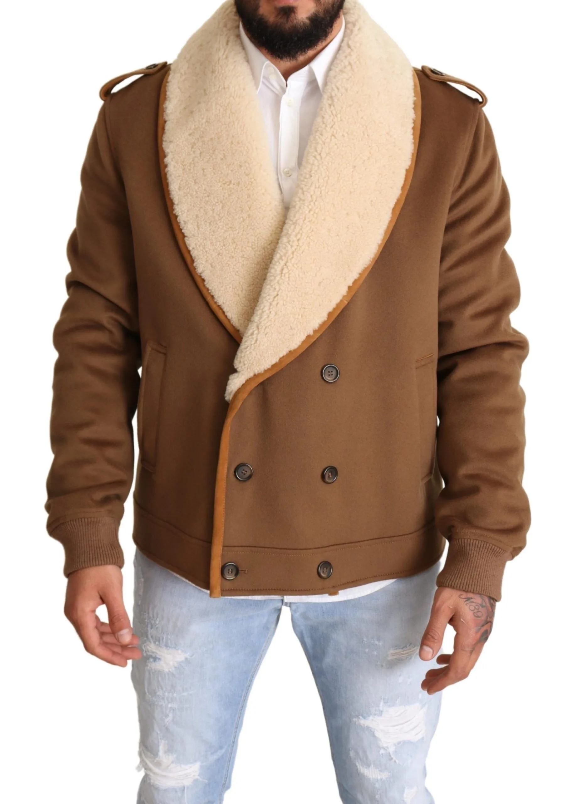 Dolce & Gabbana Men's Elegant Double Breasted Shearling Jacket