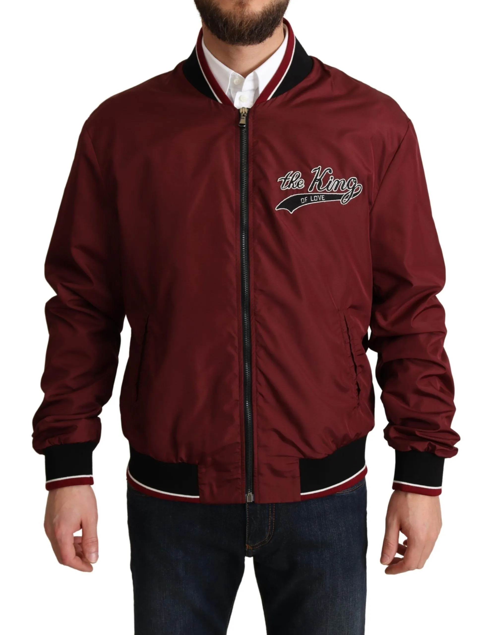 Dolce & Gabbana Men's Elegant Dark Red Bomber Jacket