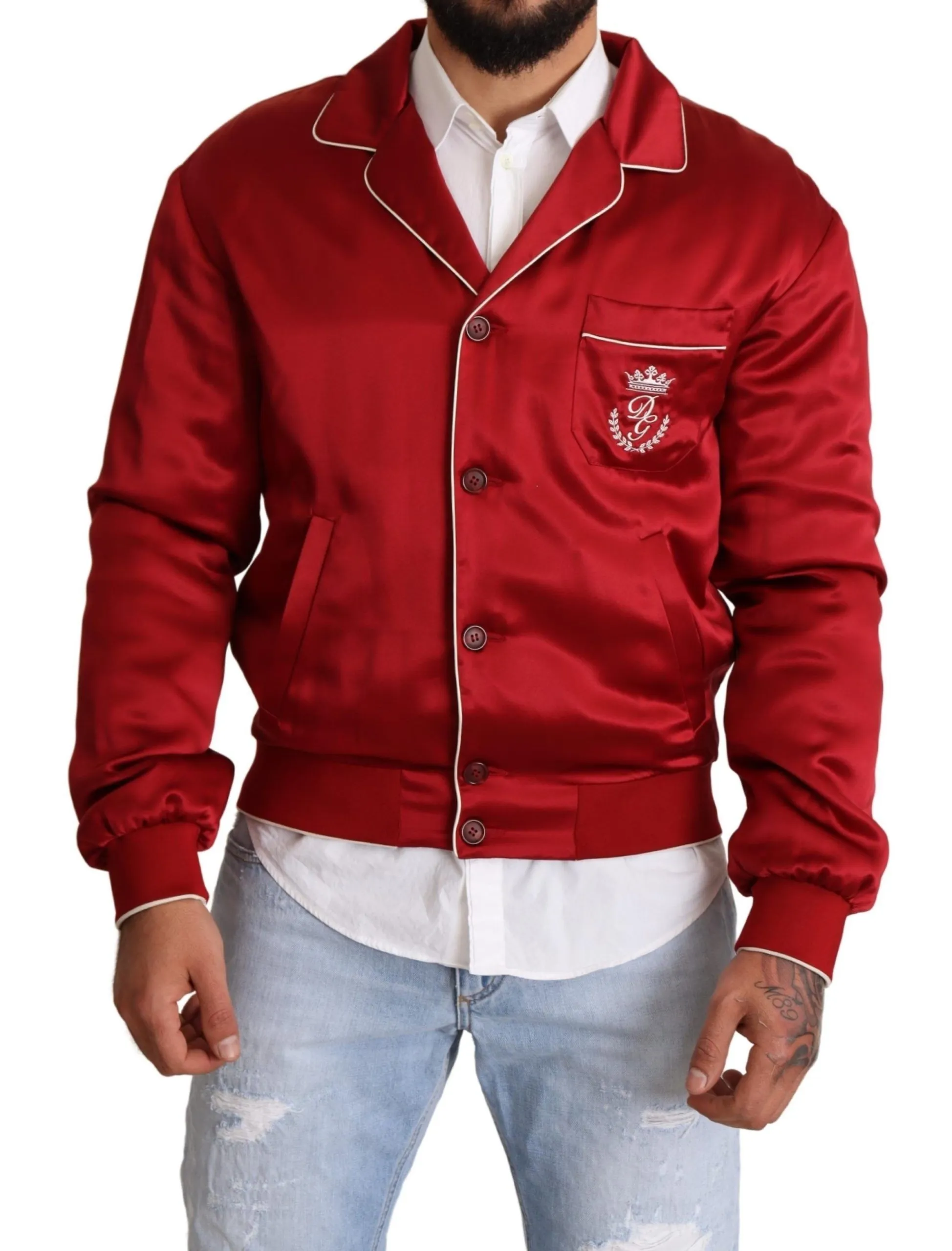 Dolce & Gabbana Men's Sumptuous Silk Red Bomber Jacket