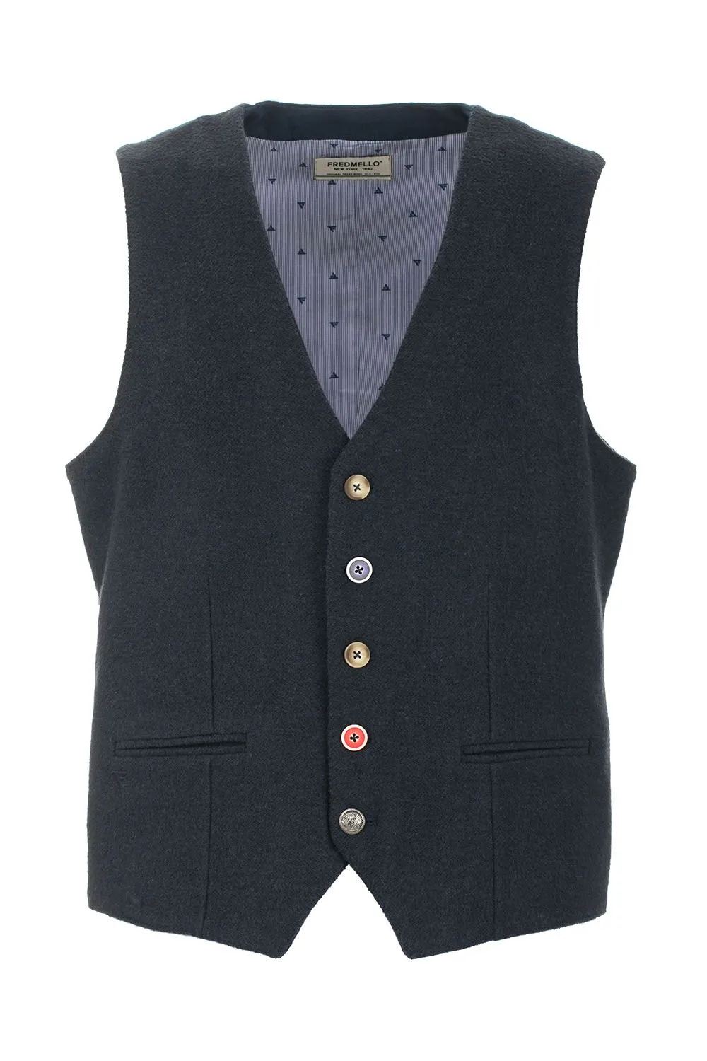 Fred Mello Men's Chic Blue Buttoned Vest with Dual Pockets