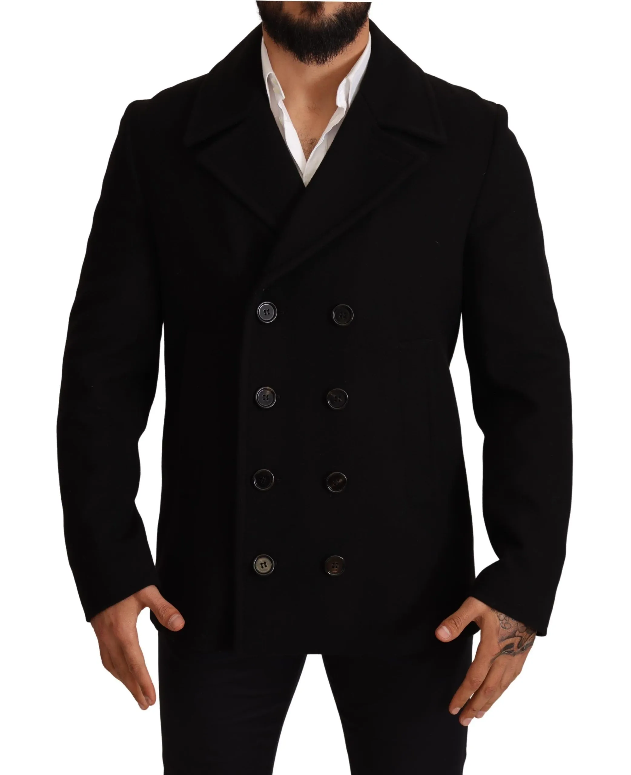 Dolce & Gabbana Men's Elegant Double Breasted Wool-Blend Pea Coat