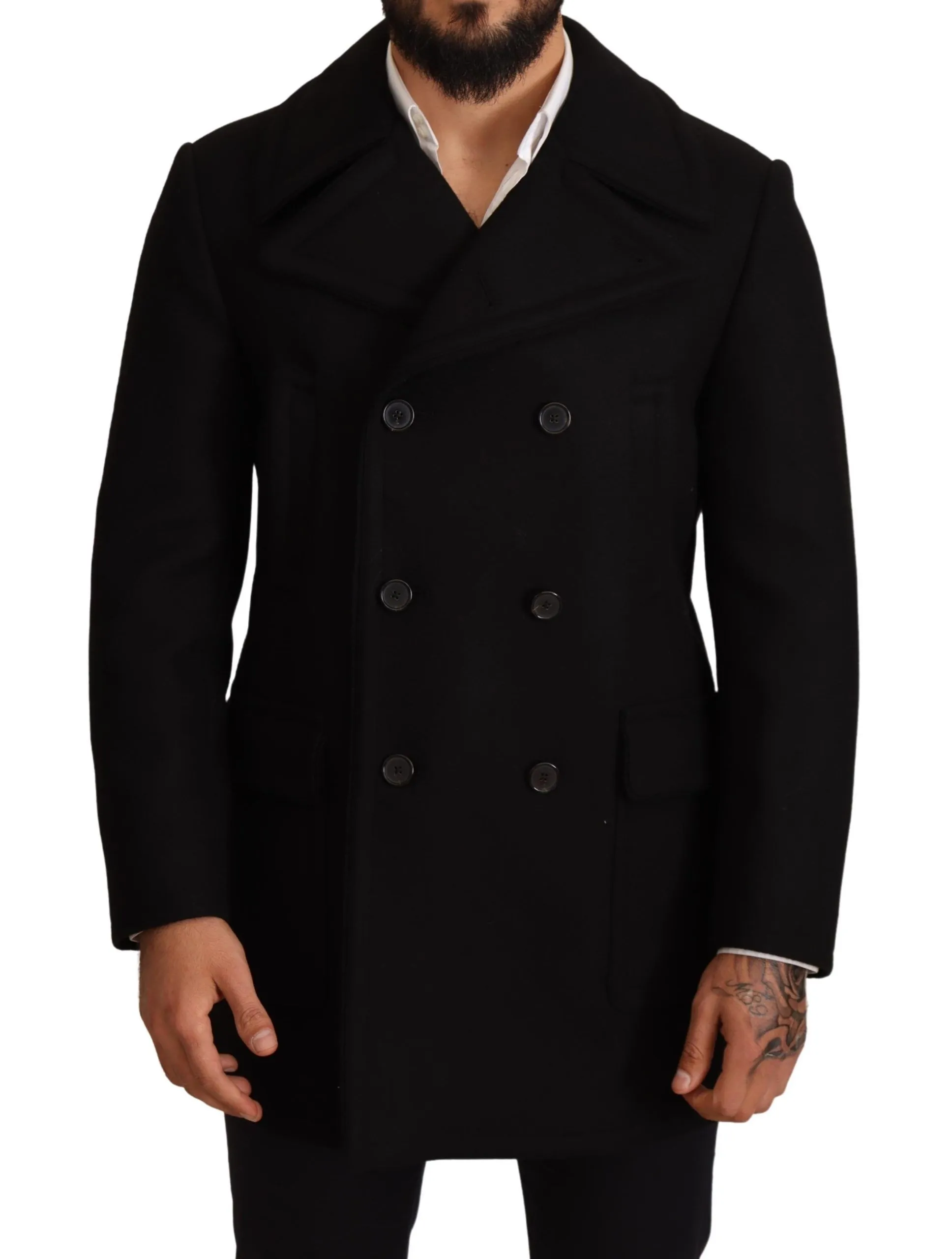 Dolce & Gabbana Men's Elegant Black Double Breasted Trench Coat