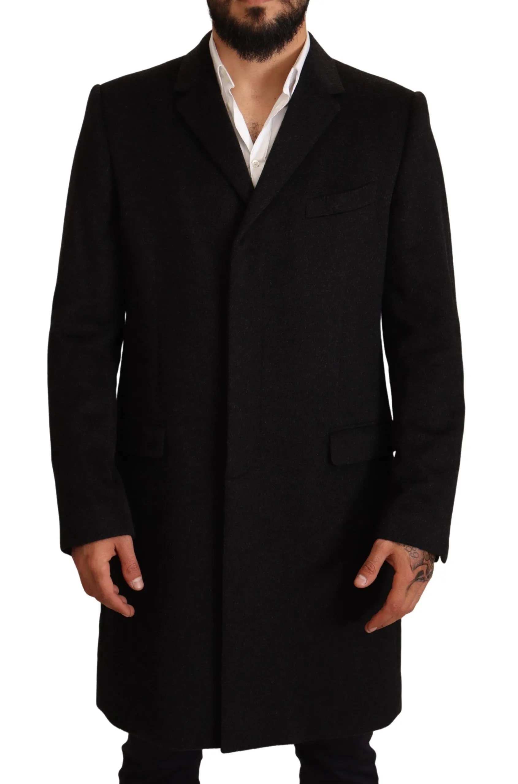 Dolce & Gabbana Men's Elegant Gray Long Overcoat in Pure Cashmere