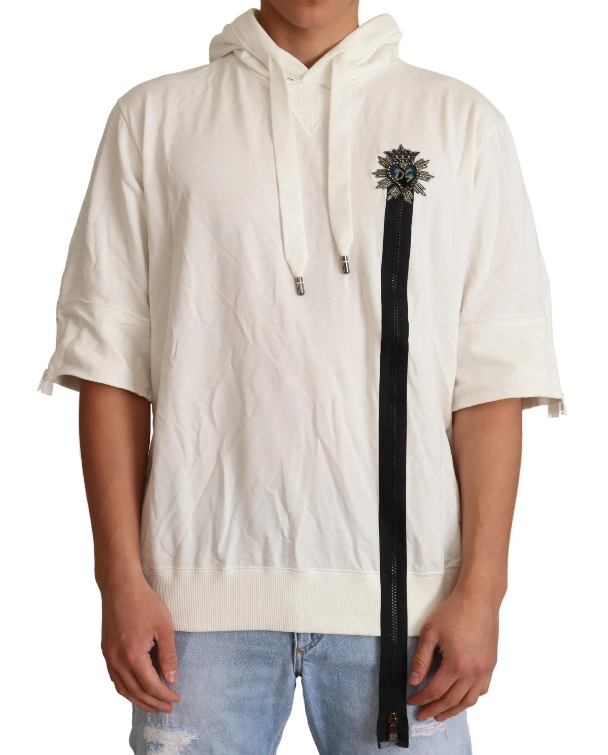 Dolce & Gabbana Men's Exquisite Off-White Cotton Hooded Sweater