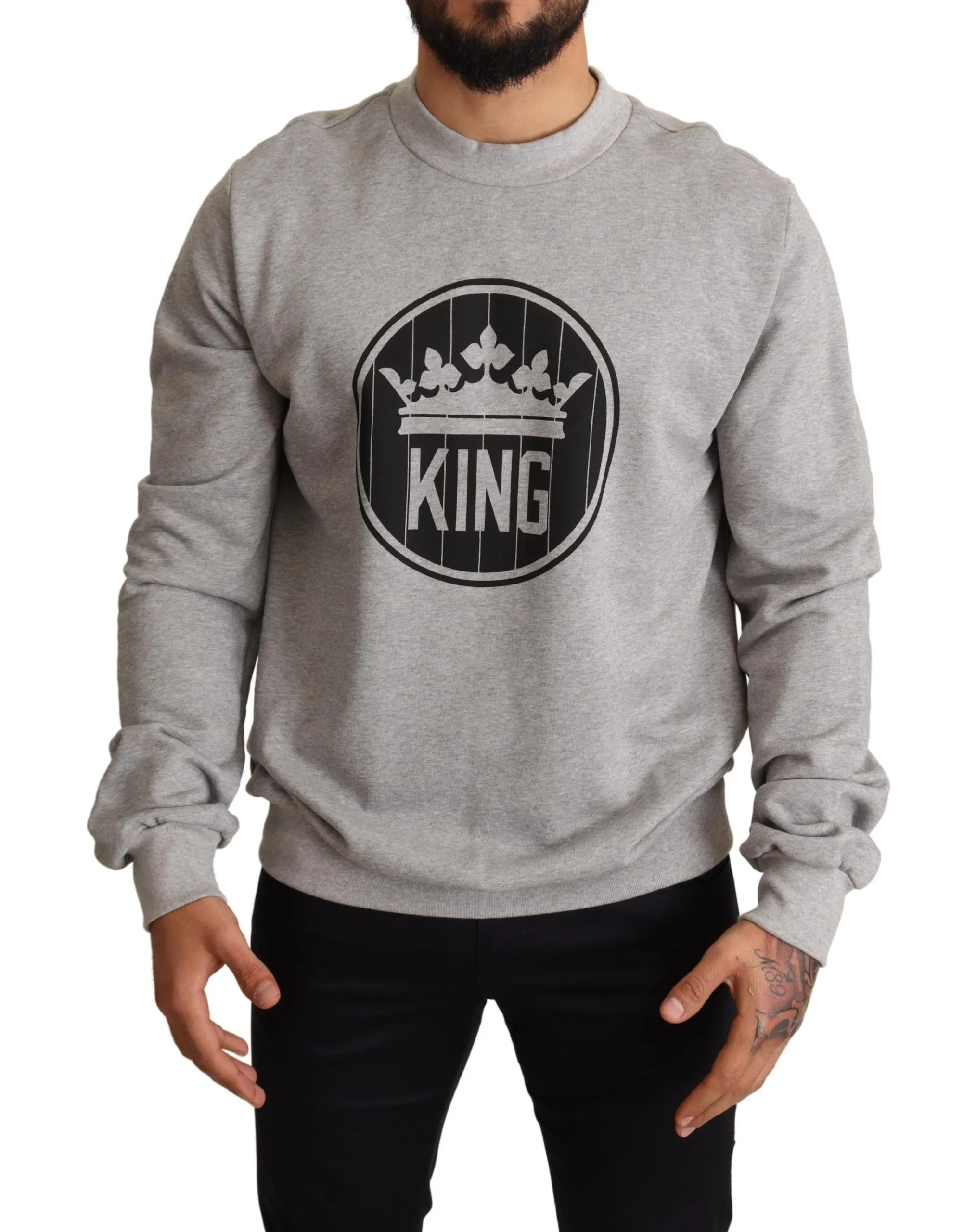 Dolce & Gabbana Men's Regal Crown Cotton Sweater - Sophisticated Gray