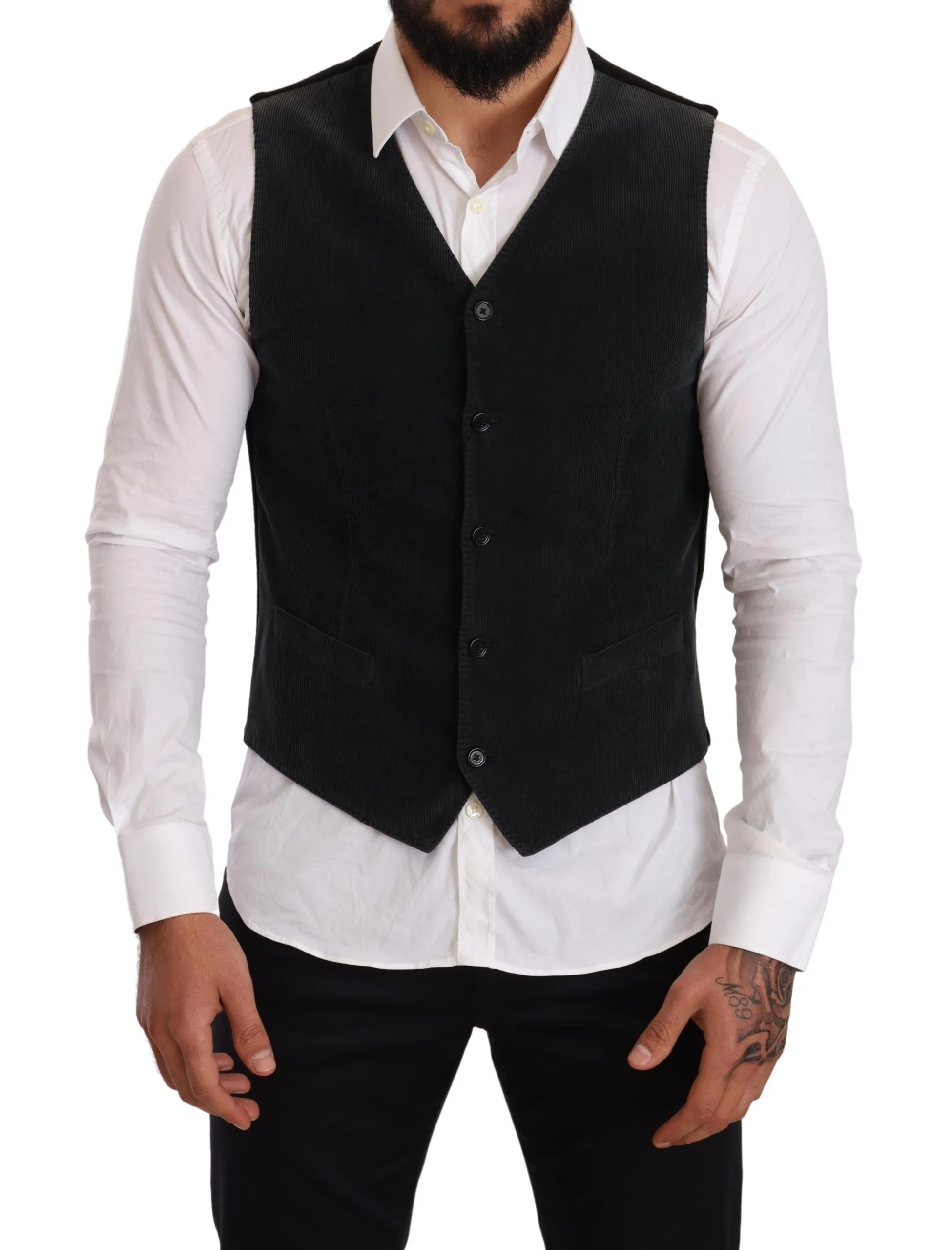 Dolce & Gabbana Men's Elegant Black Cotton Formal Dress Vest