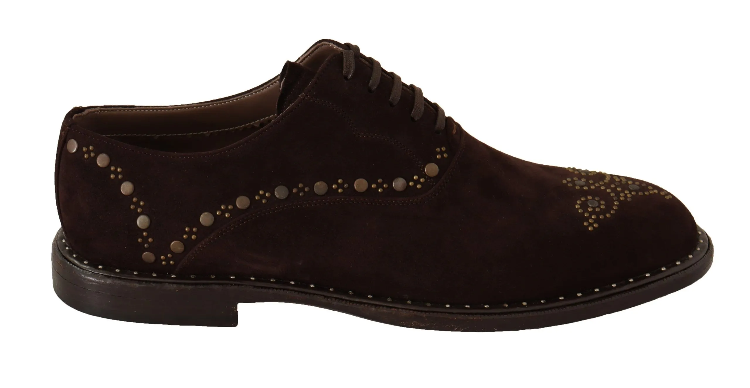Dolce & Gabbana Men's Elegant Brown Suede Studded Derby Shoes
