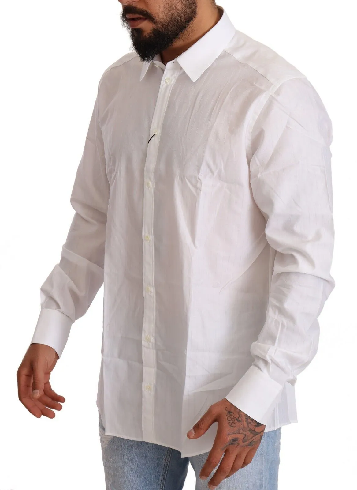 Dolce & Gabbana Men's White Cotton Martini Fit Shirt